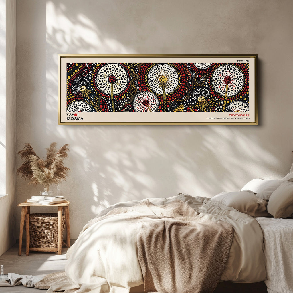 Yayoi Kusama Horizontal Wall Art Dotted Dandelion Pattern Long Wall Art For Hallway