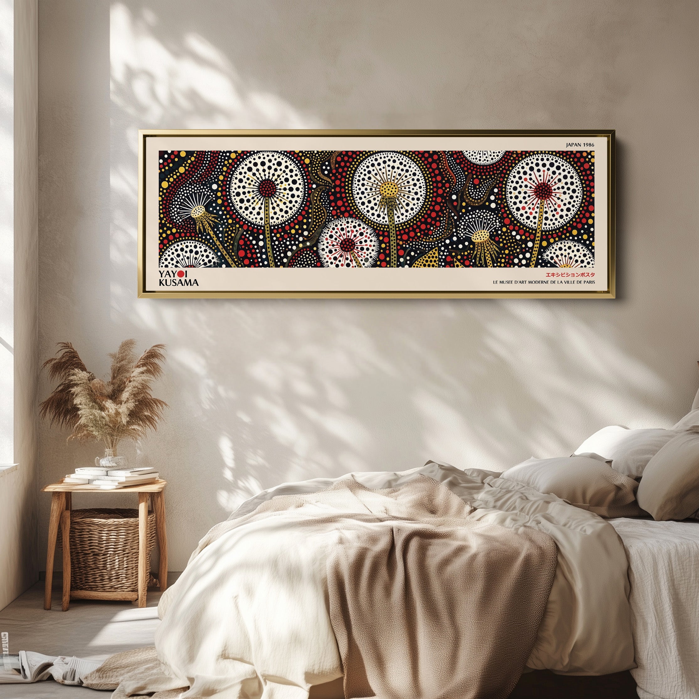 Yayoi Kusama Horizontal Wall Art Dotted Dandelion Pattern Long Wall Art For Hallway