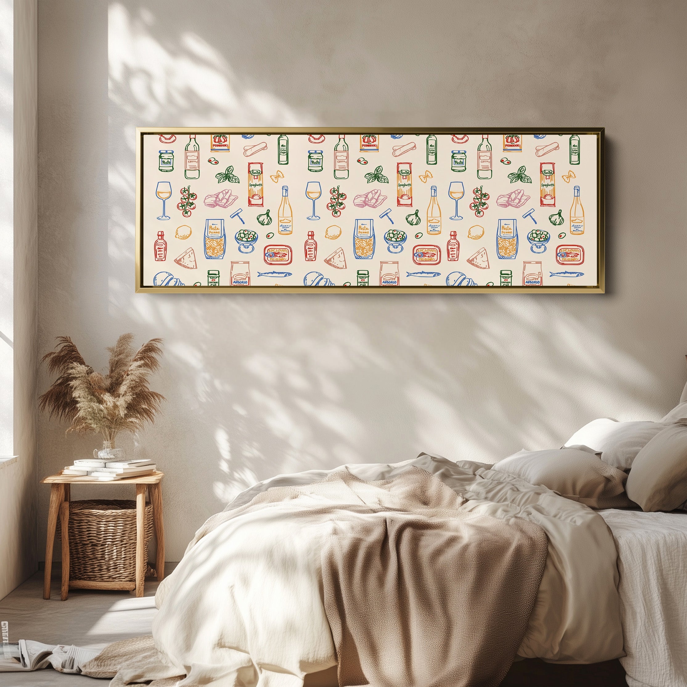 Panoramic Wall Art Italian Food Line Pattern Long Canvas For Kitchen