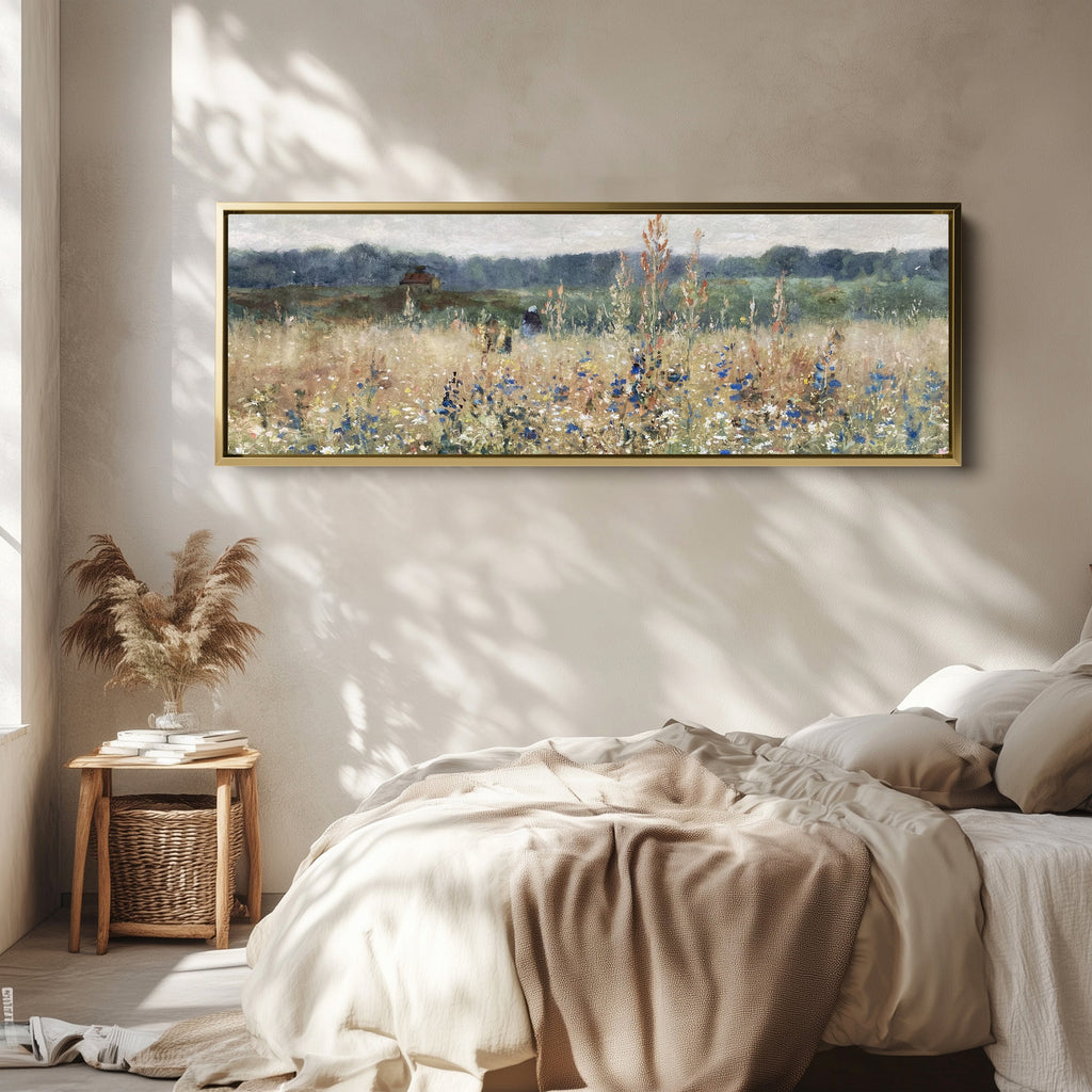 Wide Wall Art Impressionist Meadow Landscape Long Canvas For Bedroom