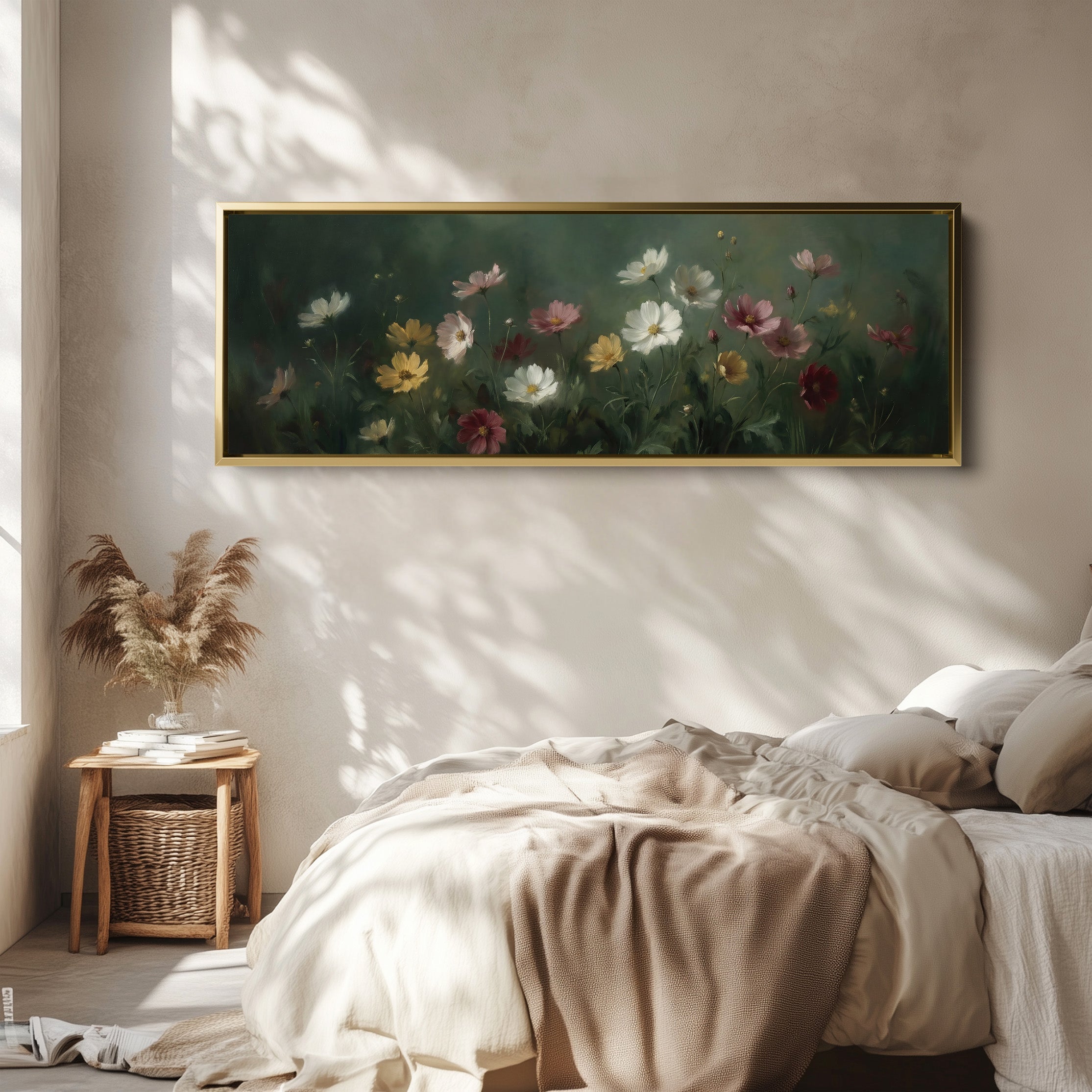 Panoramic Wall Art Moody Floral Meadow Long Canvas For Living Room
