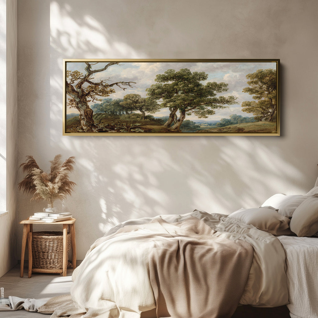 Panoramic Wall Art Classical Countryside Trees Long Canvas For Living Room