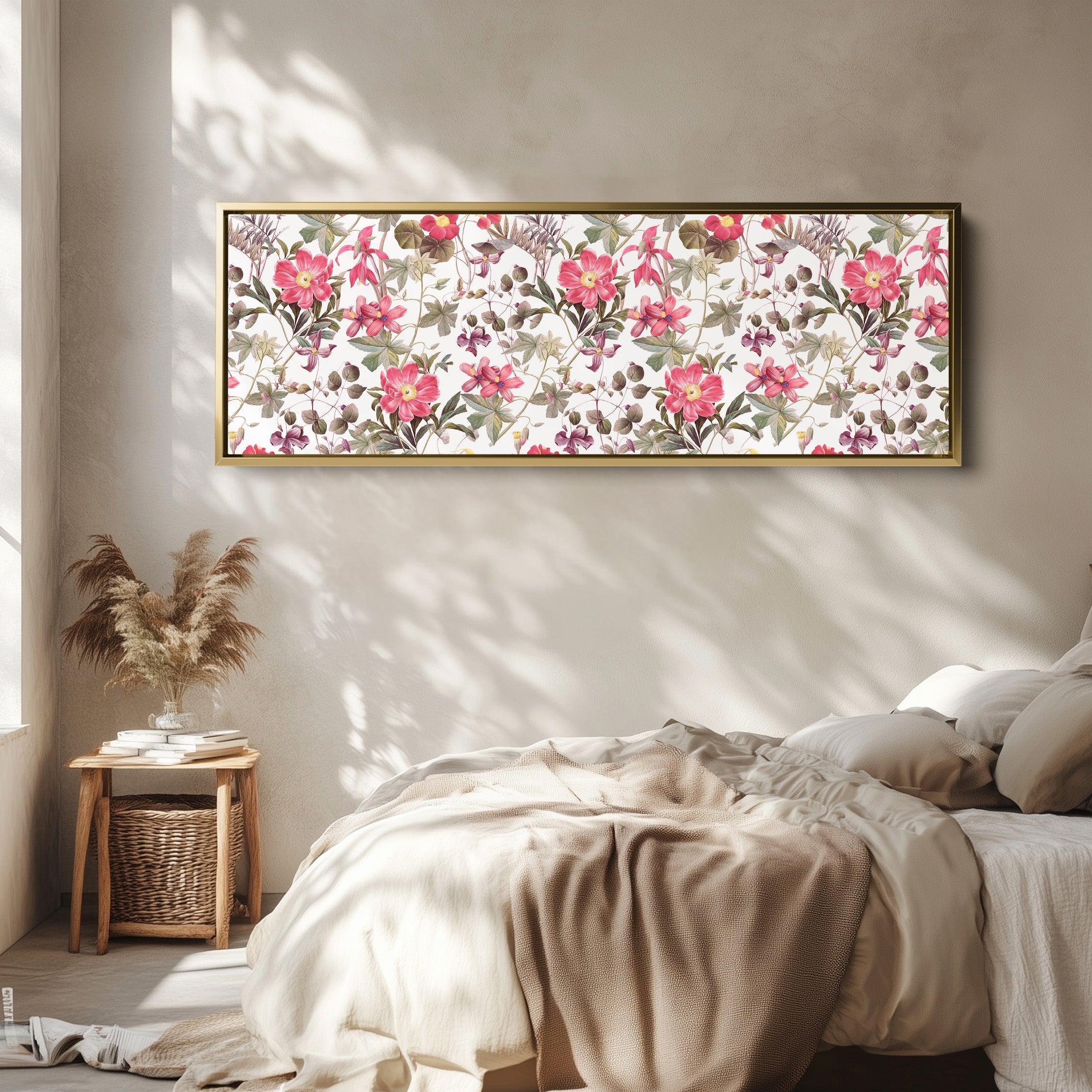 Wide Wall Art Vintage Botanical Floral Pattern Long Canvas For Living Room
