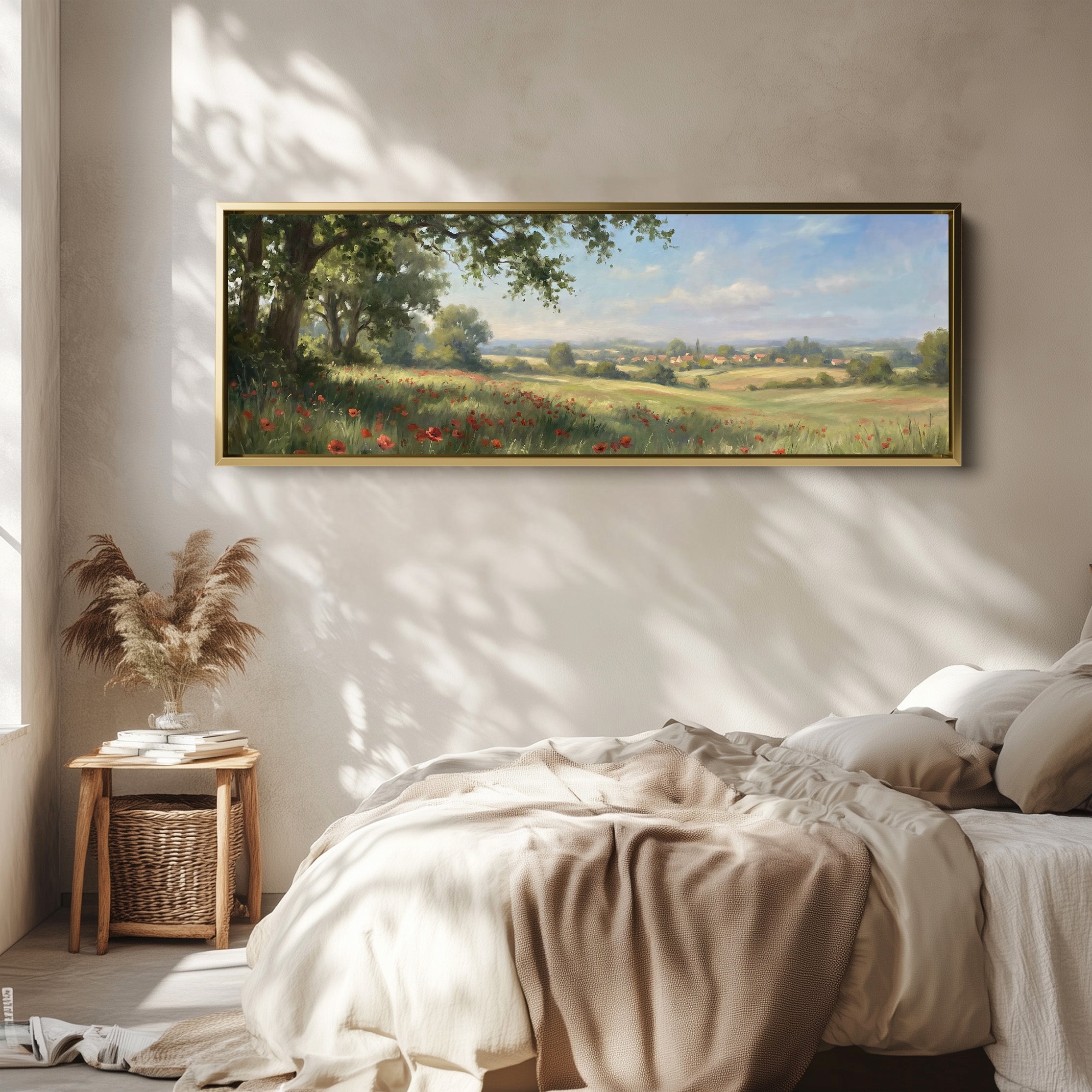 Countryside With Red Poppies Bedroom Wall Art Horizontal Canvas Print Living Room