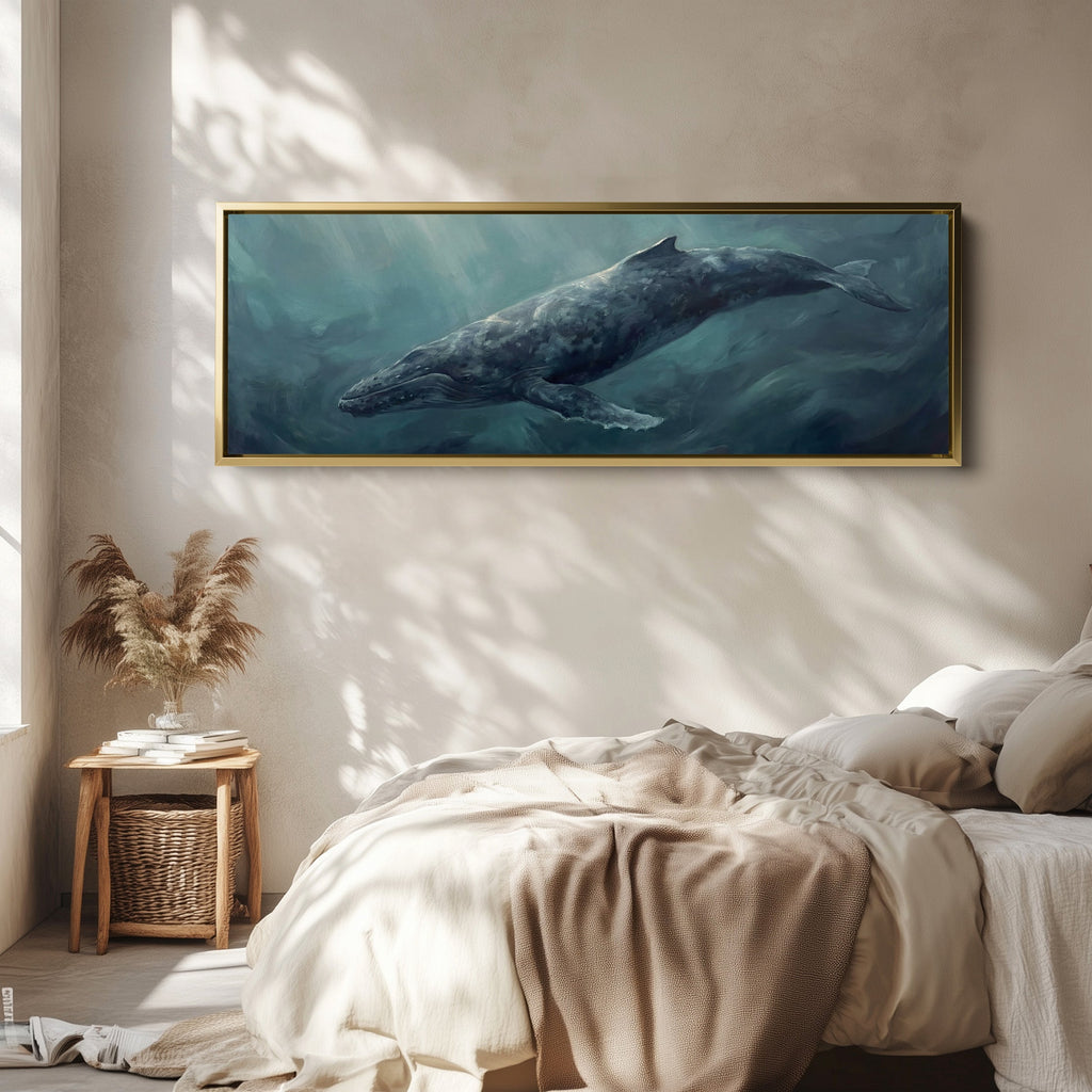 Whale Underwater Above Bed Wall Art Extra Wide Canvas Living Room