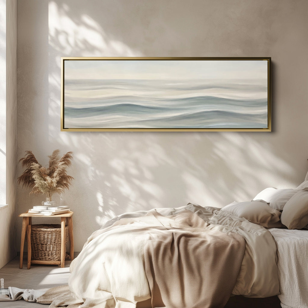 Minimal Rolling Waves Above Soft Wall Art Extra Wide Canvas Bedroom