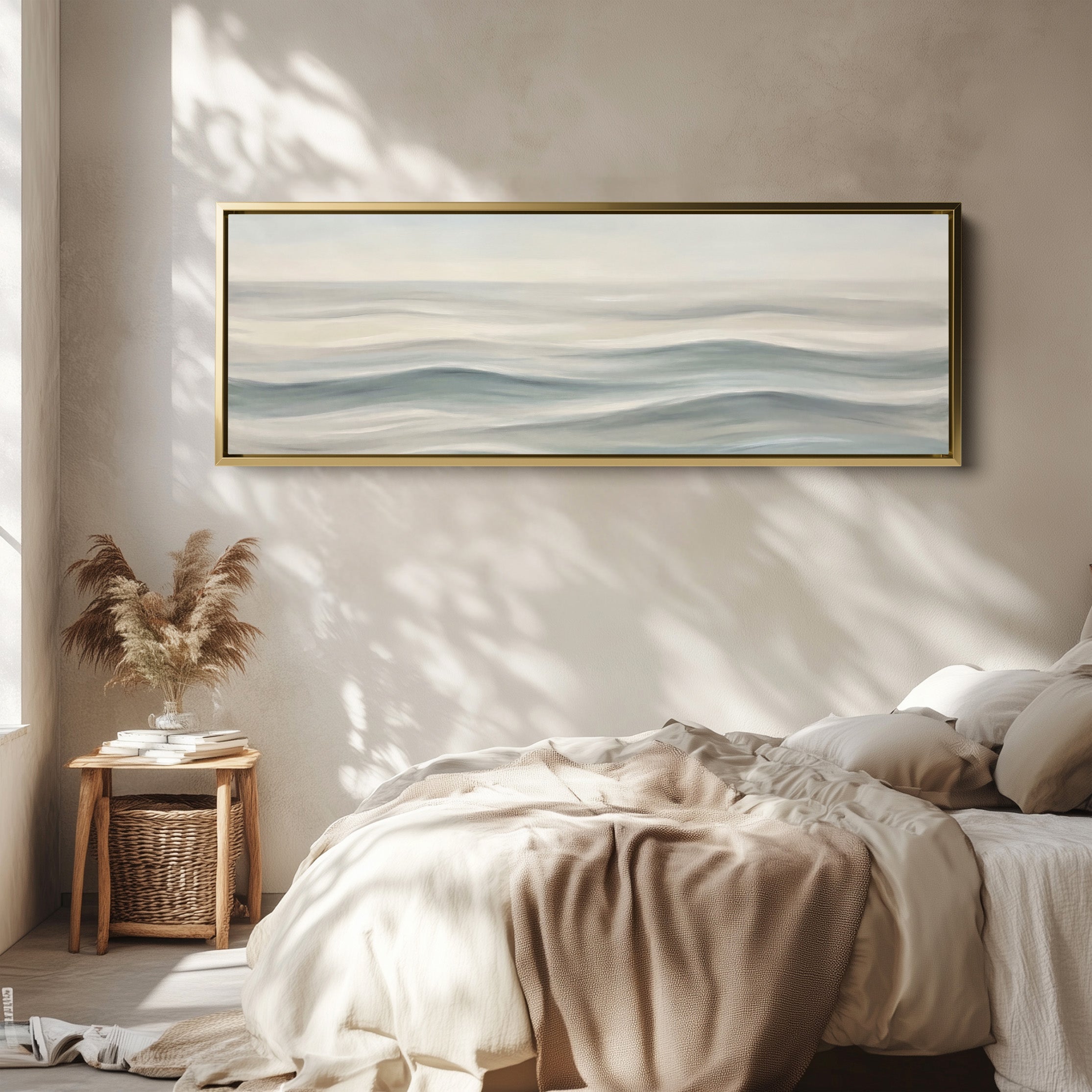 Minimal Rolling Waves Above Soft Wall Art Extra Wide Canvas Bedroom