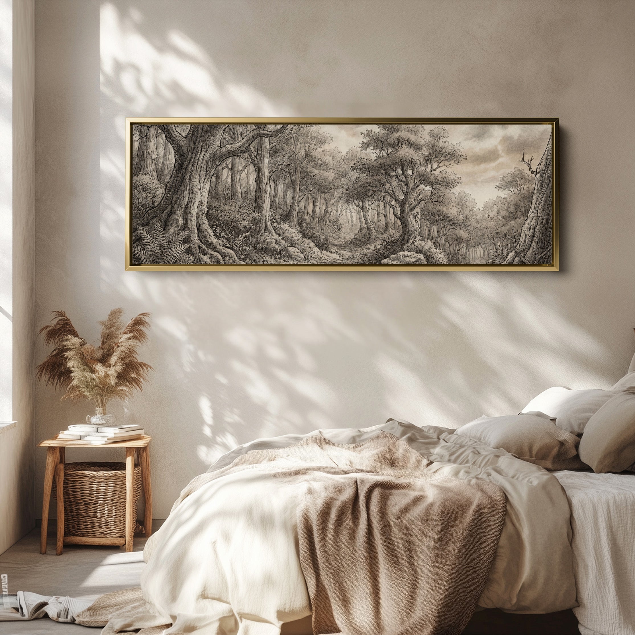 Forest Pencil Sketch Scene Panoramic Wall Art Statement Wall Decor Office