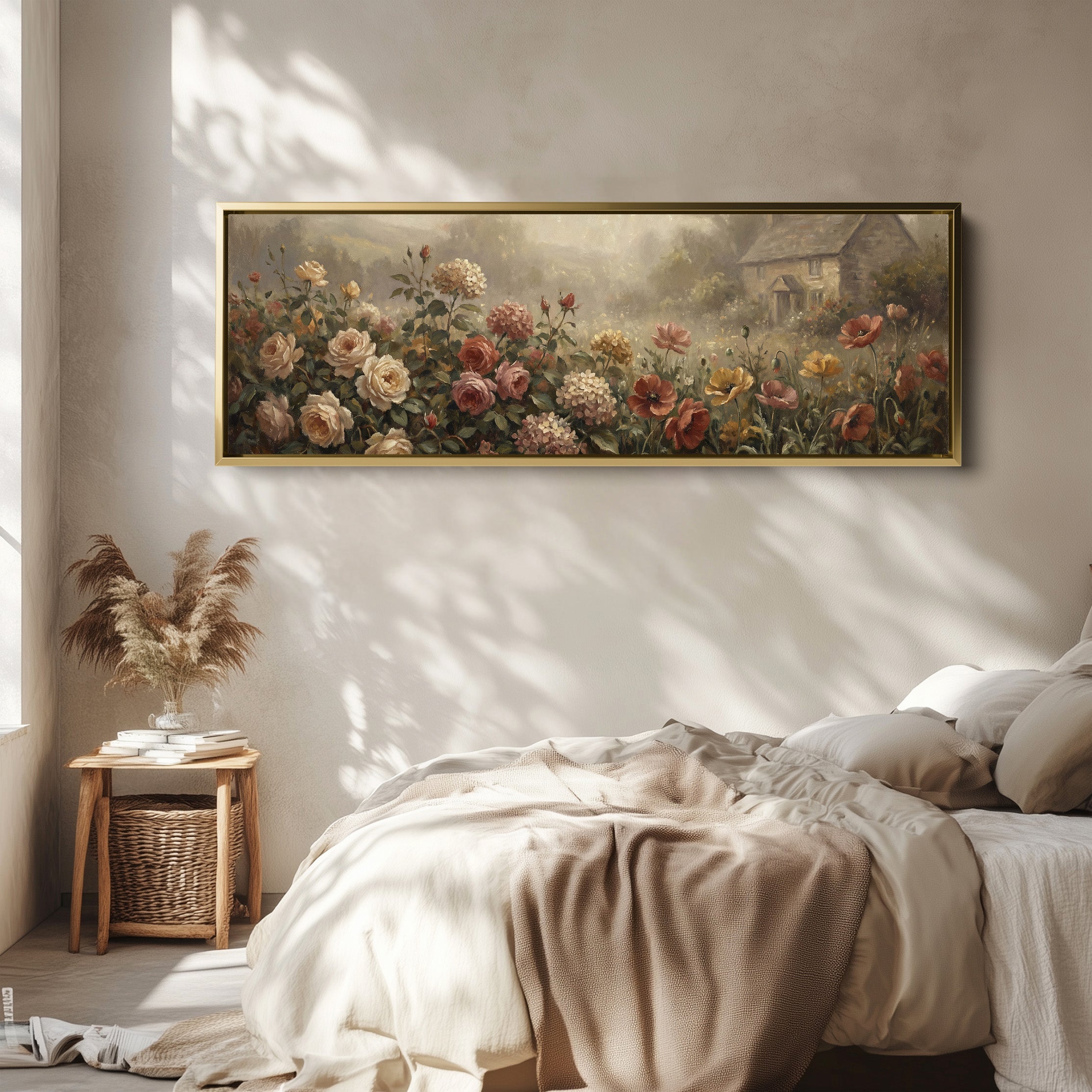 Cottage Garden Flowers Wide Canvas Oversized Wall Decor Kitchen