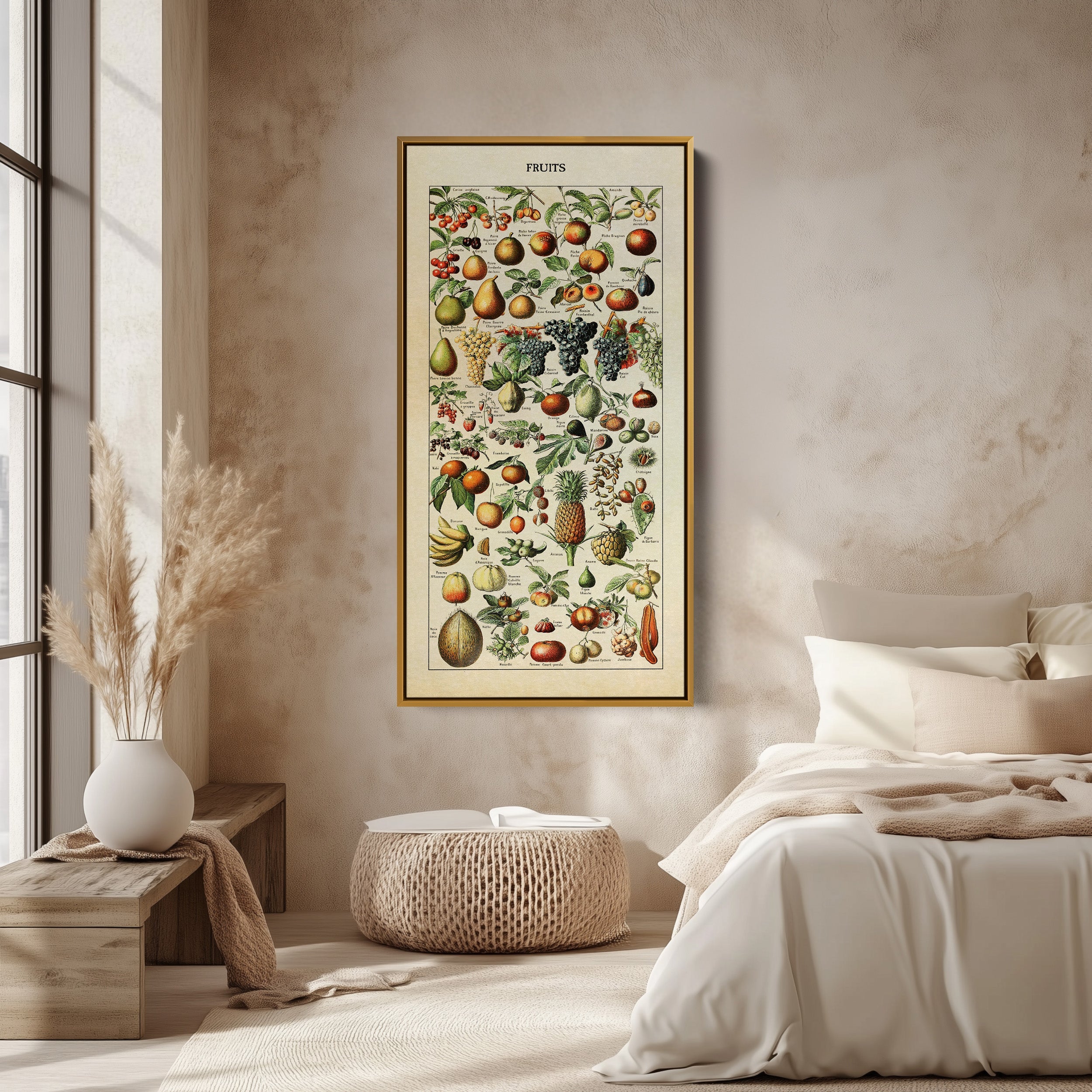Adolphe Millot Vertical Wall Art Vintage Fruit Botanical Chart Tall Canvas For Kitchen