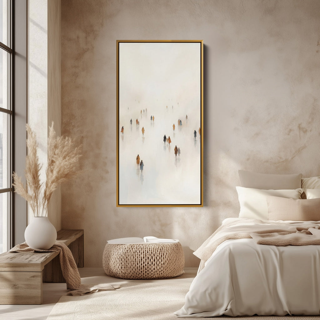 Tall Narrow Canvas For Office Figures Walking In Fog Vertical Canvas