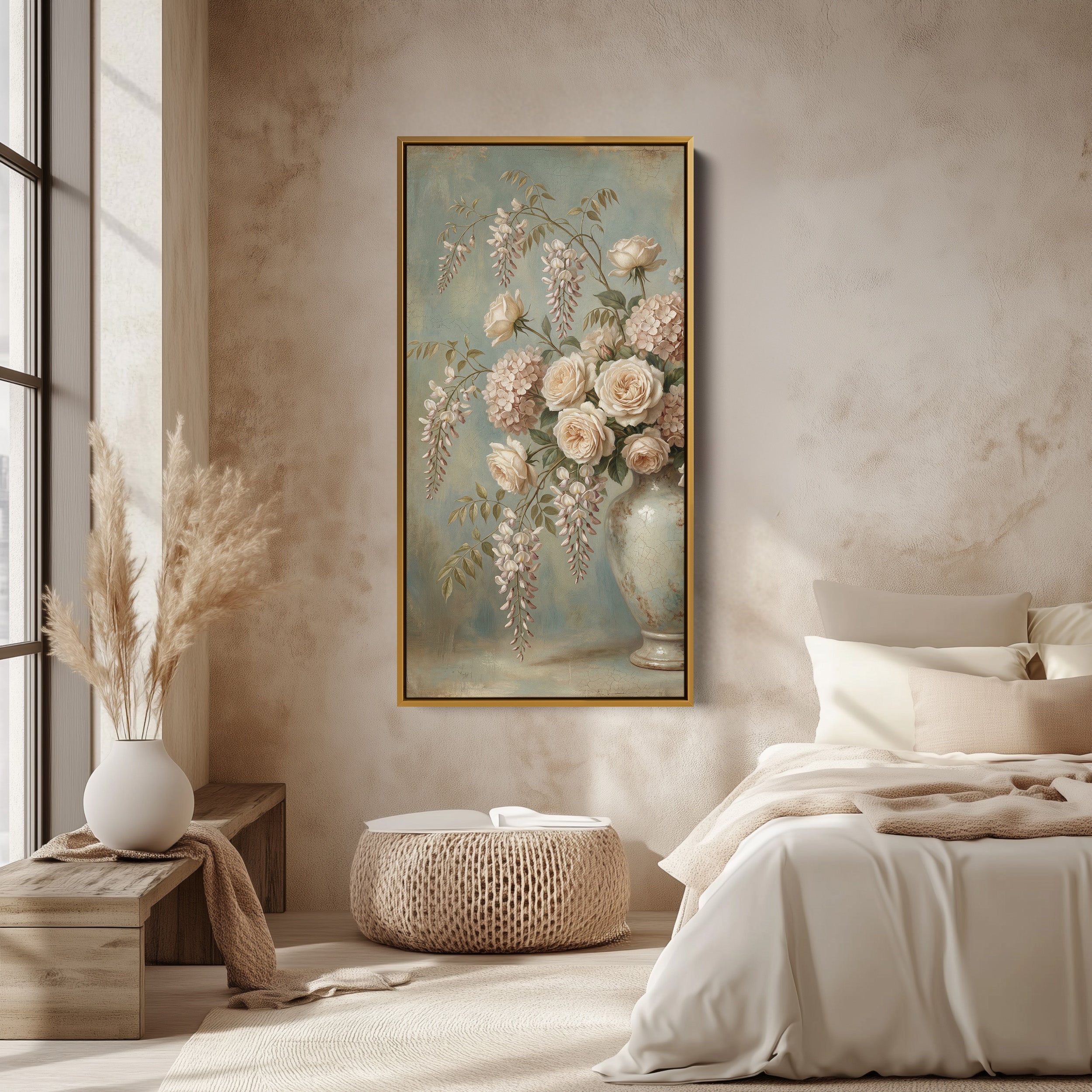Large Vertical Wall Art For Kitchen Roses In Vase Still Life Vertical Canvas