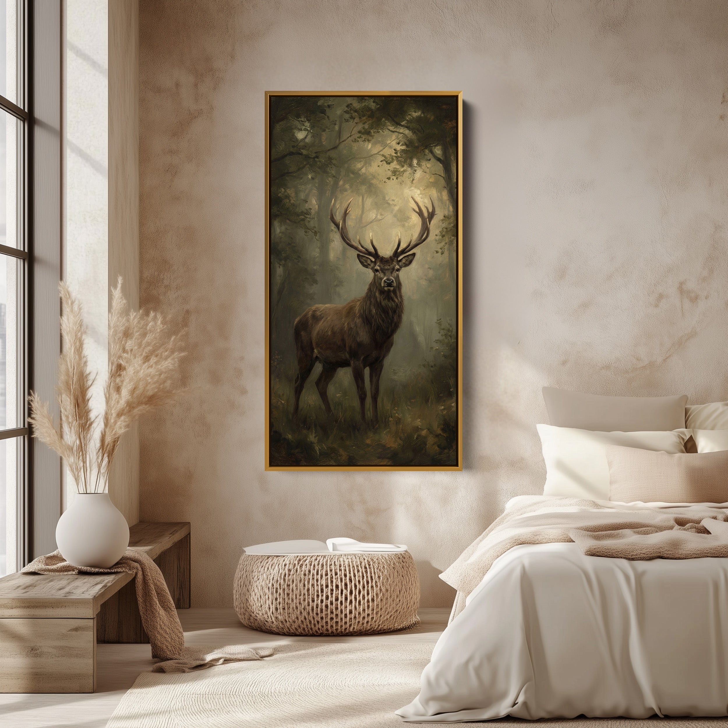 Portrait Wall Art Stag In Forest Tall Canvas For Living Room