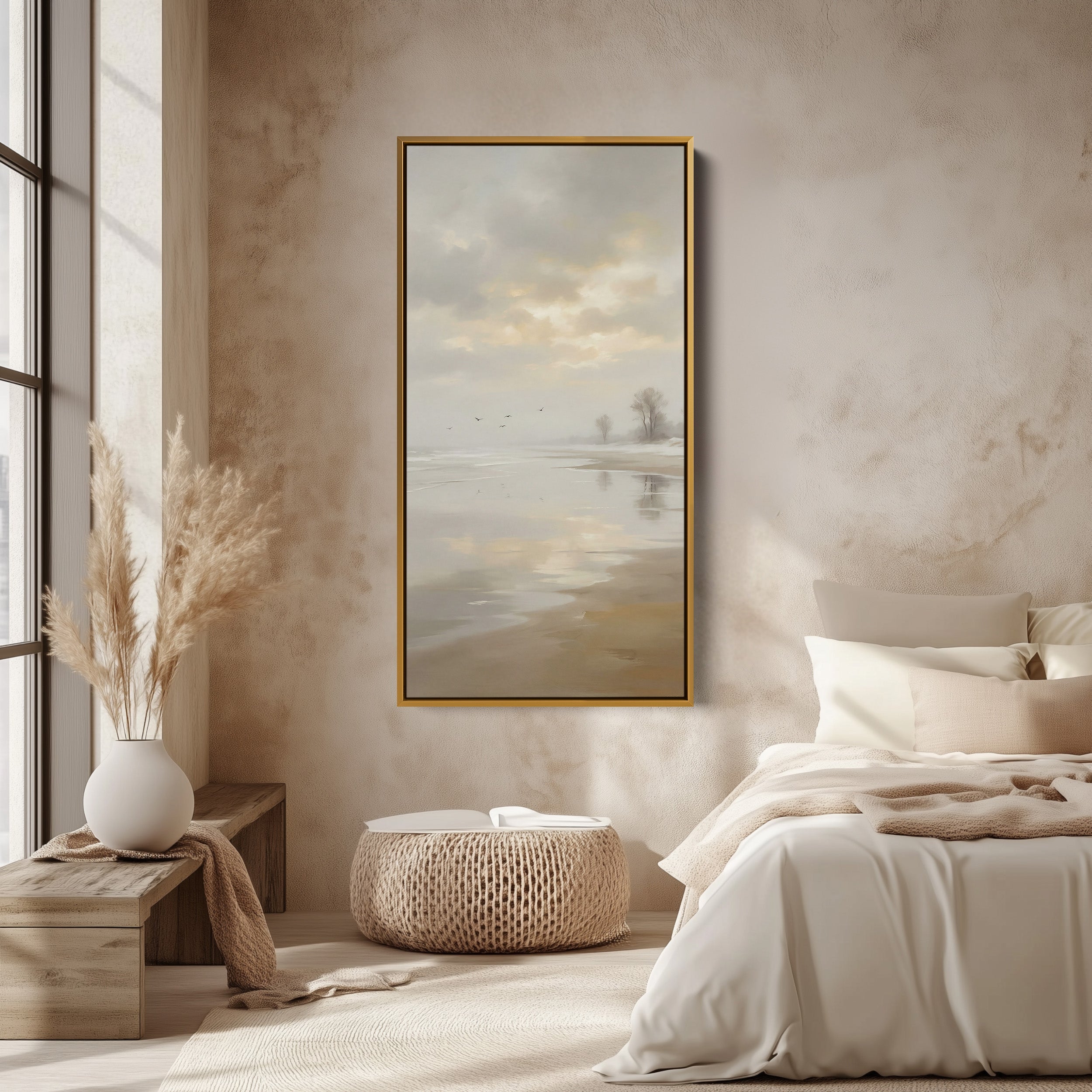 Long Wall Art Foggy Beach Shoreline Portrait Wall Art For Kitchen