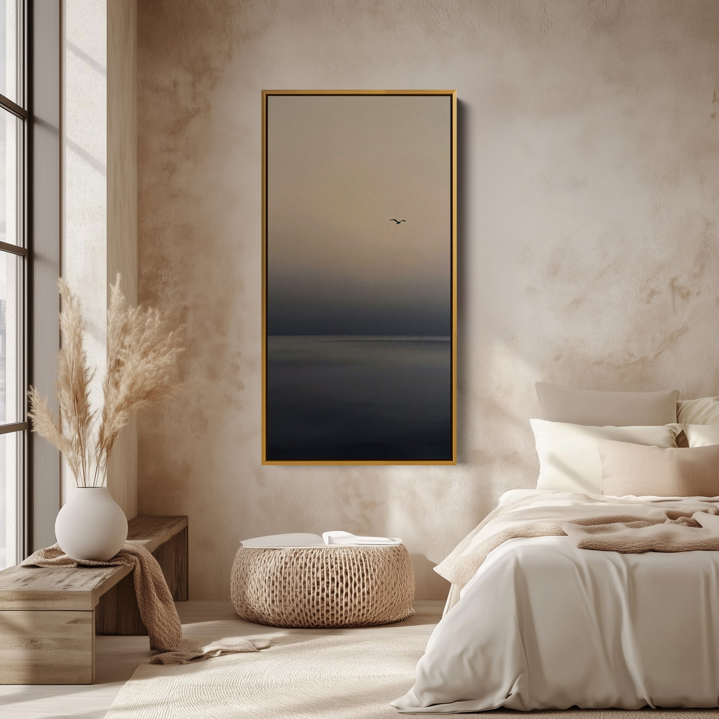 Large Vertical Wall Art Tall Wall Art Minimal Horizon With Birds For Hallway