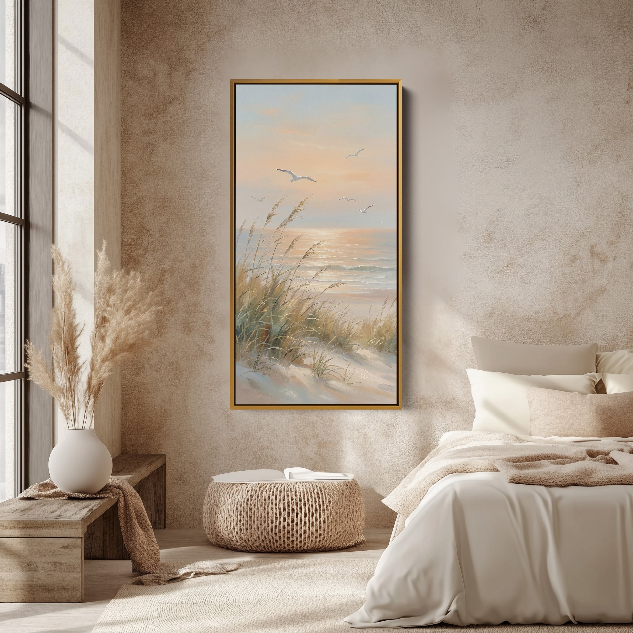 Narrow Wall Art Beach Grasses And Seagulls Portrait Wall Art For Kitchen