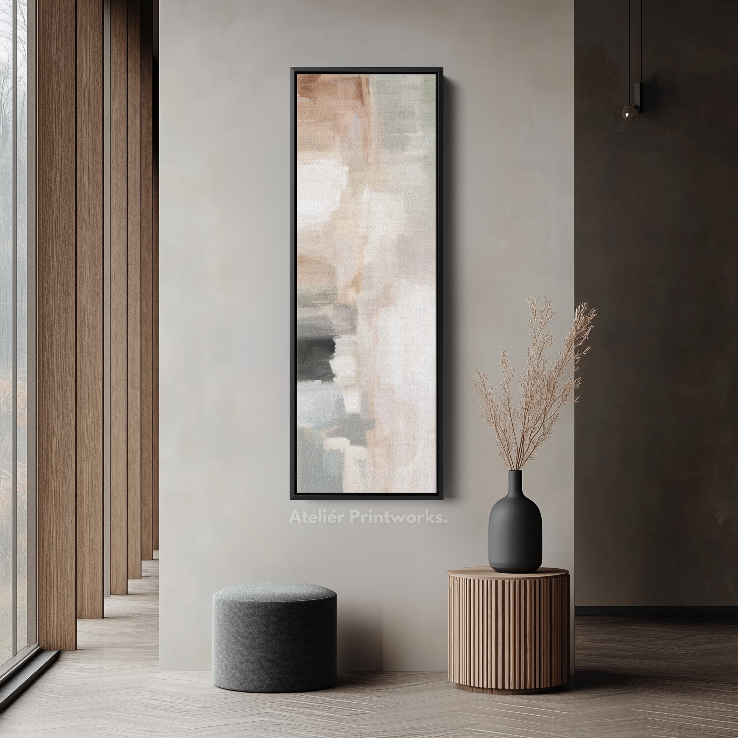 Long Narrow Neutral Abstract Vertical Wall Decor