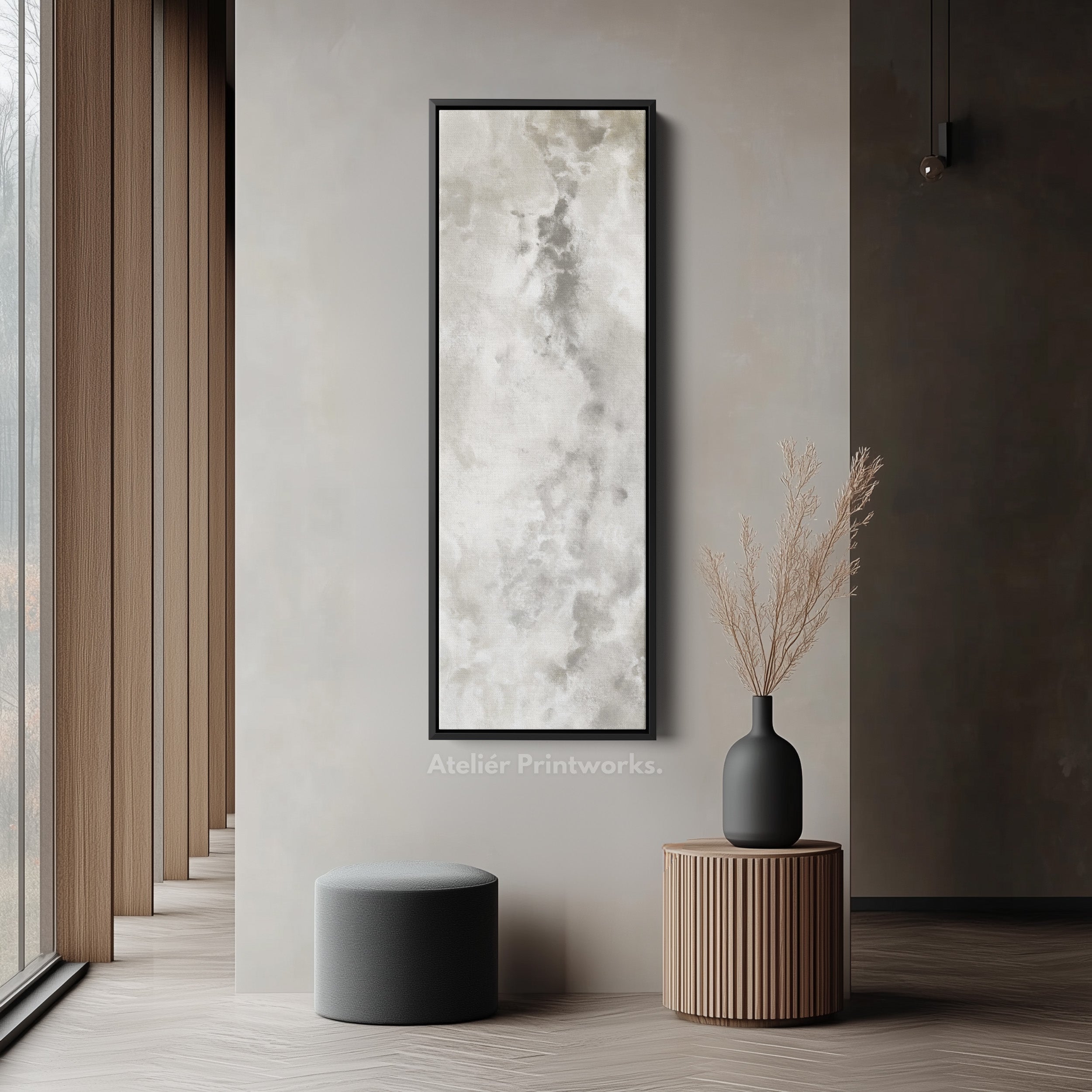 Large Long Narrow Canvas Wall Art - Beige & Grey