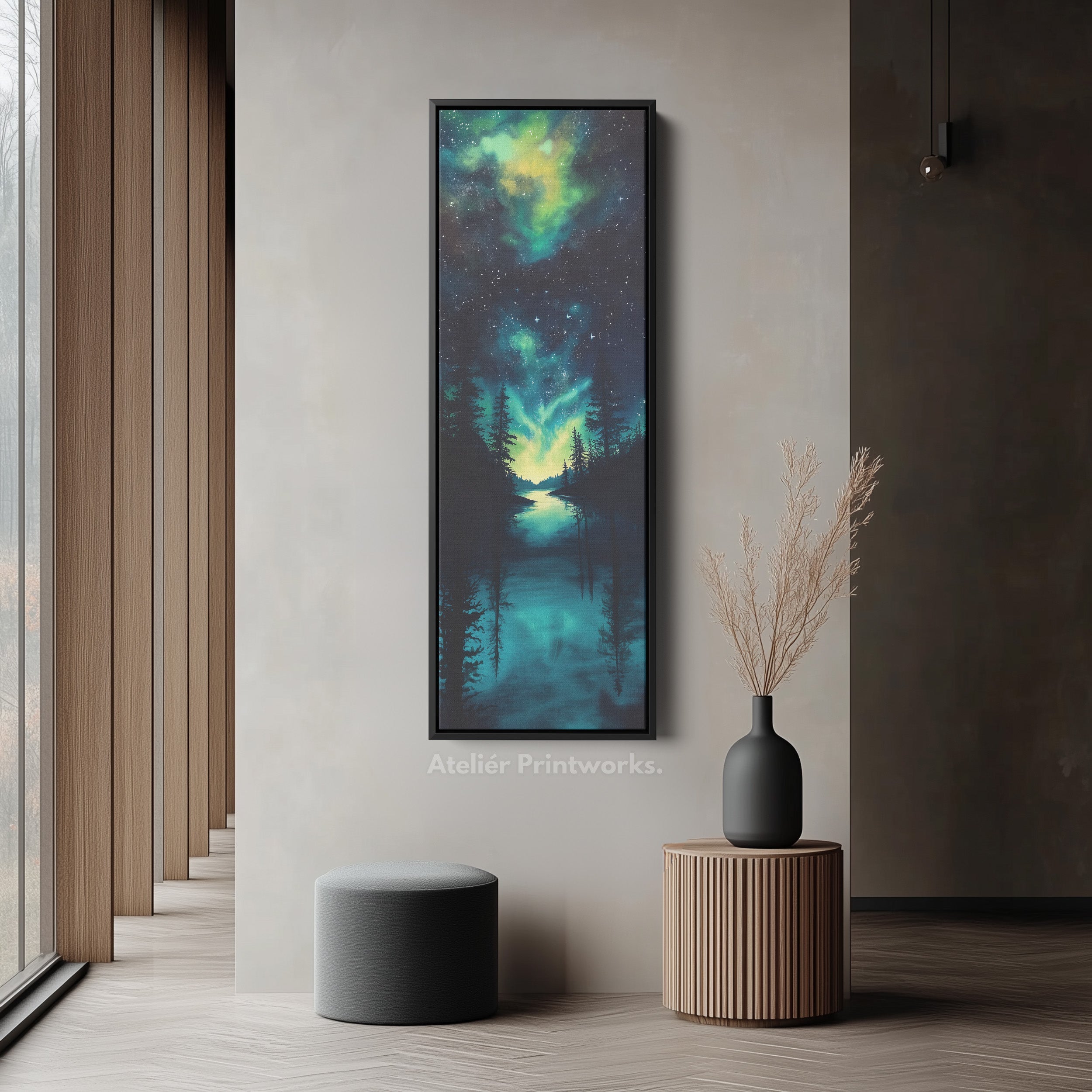 Aurora Borealis Large Frame Wall Decor Long Narrow Vertical Wall Art