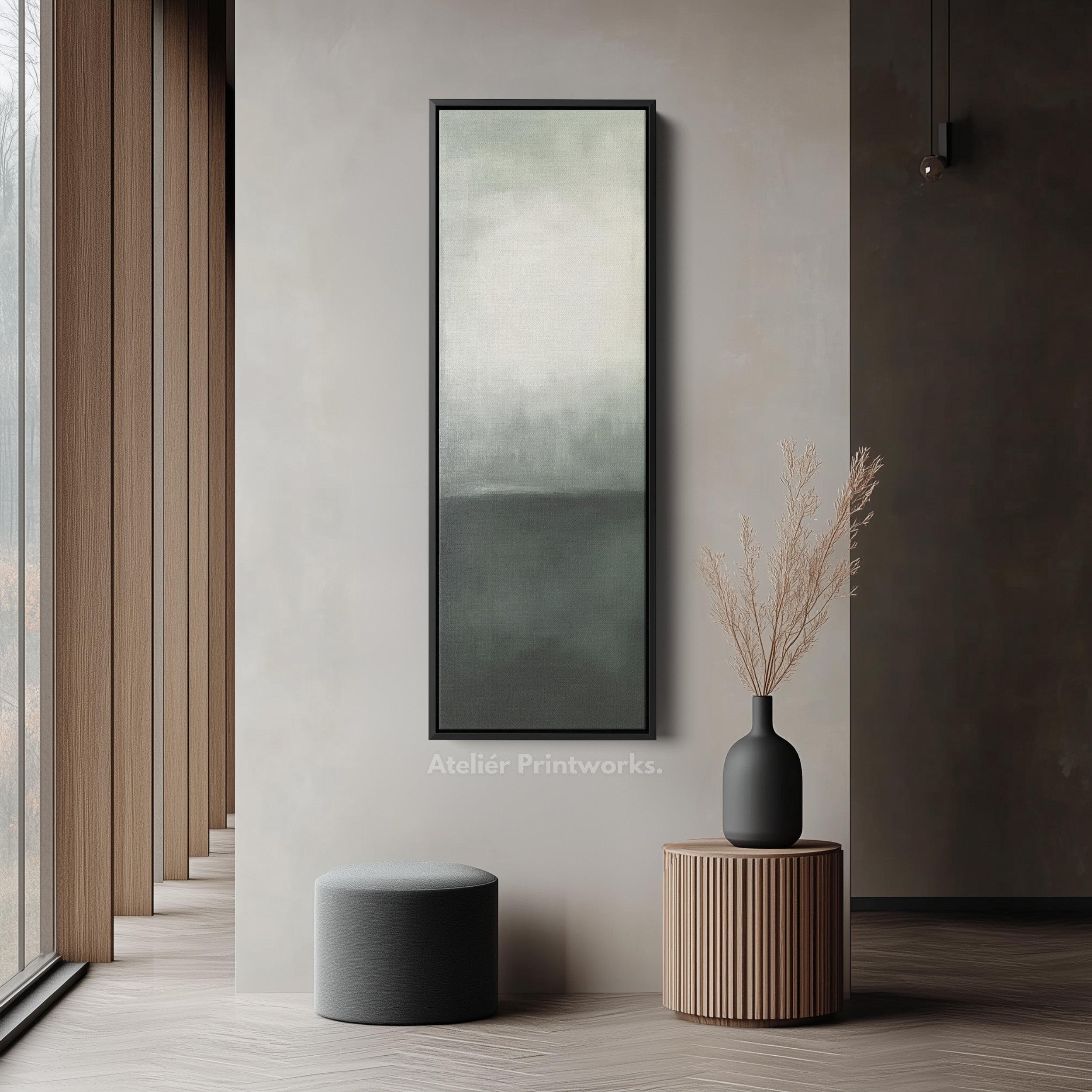 Abstract Long Thin Artwork Green & Grey Wall Art