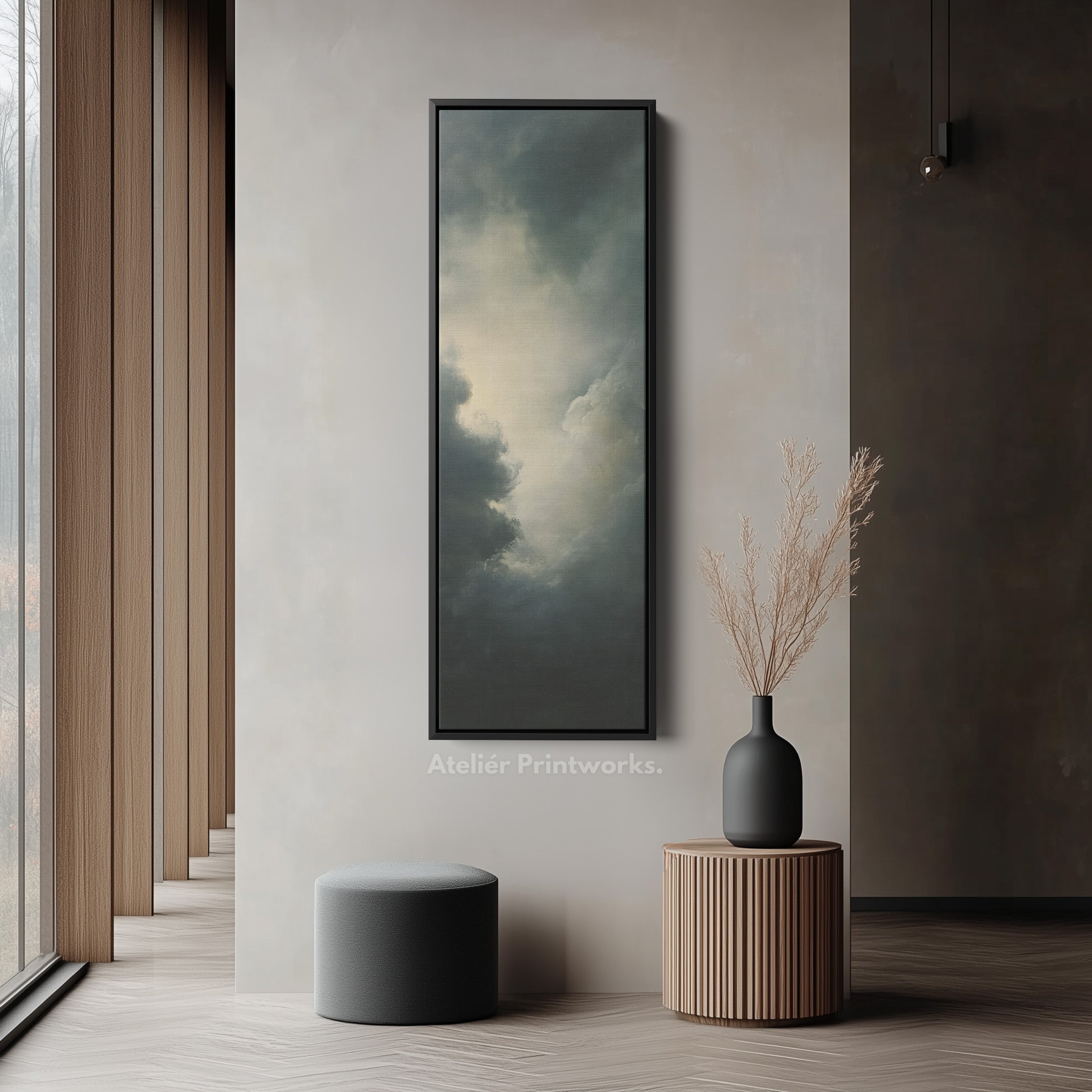Large Canvas Dramatic Cloud Framed Wall Art Long Vertical Wall Decor