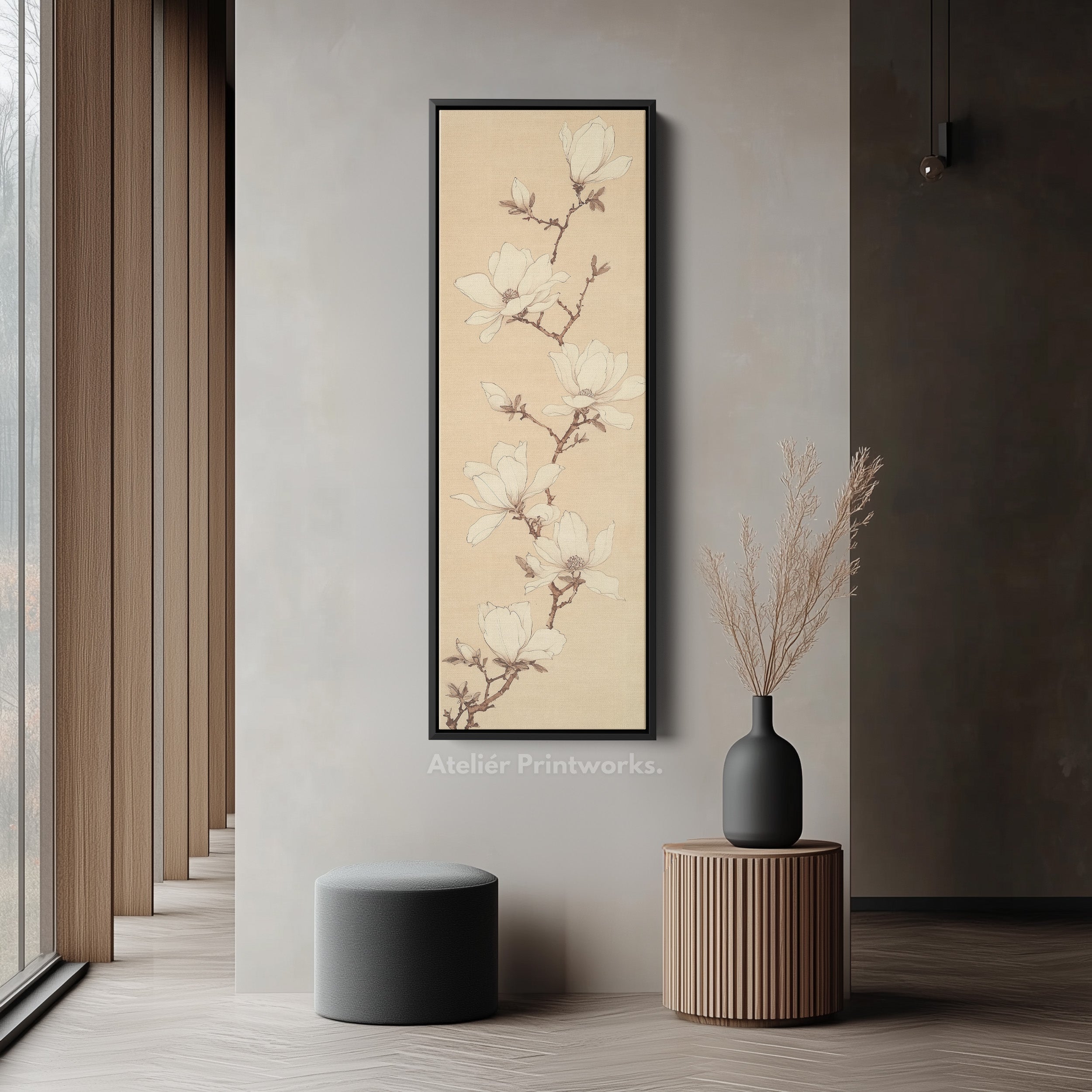 White Magnolia Long Narrow Vertical Wall Art Large Canvas Wall Decor
