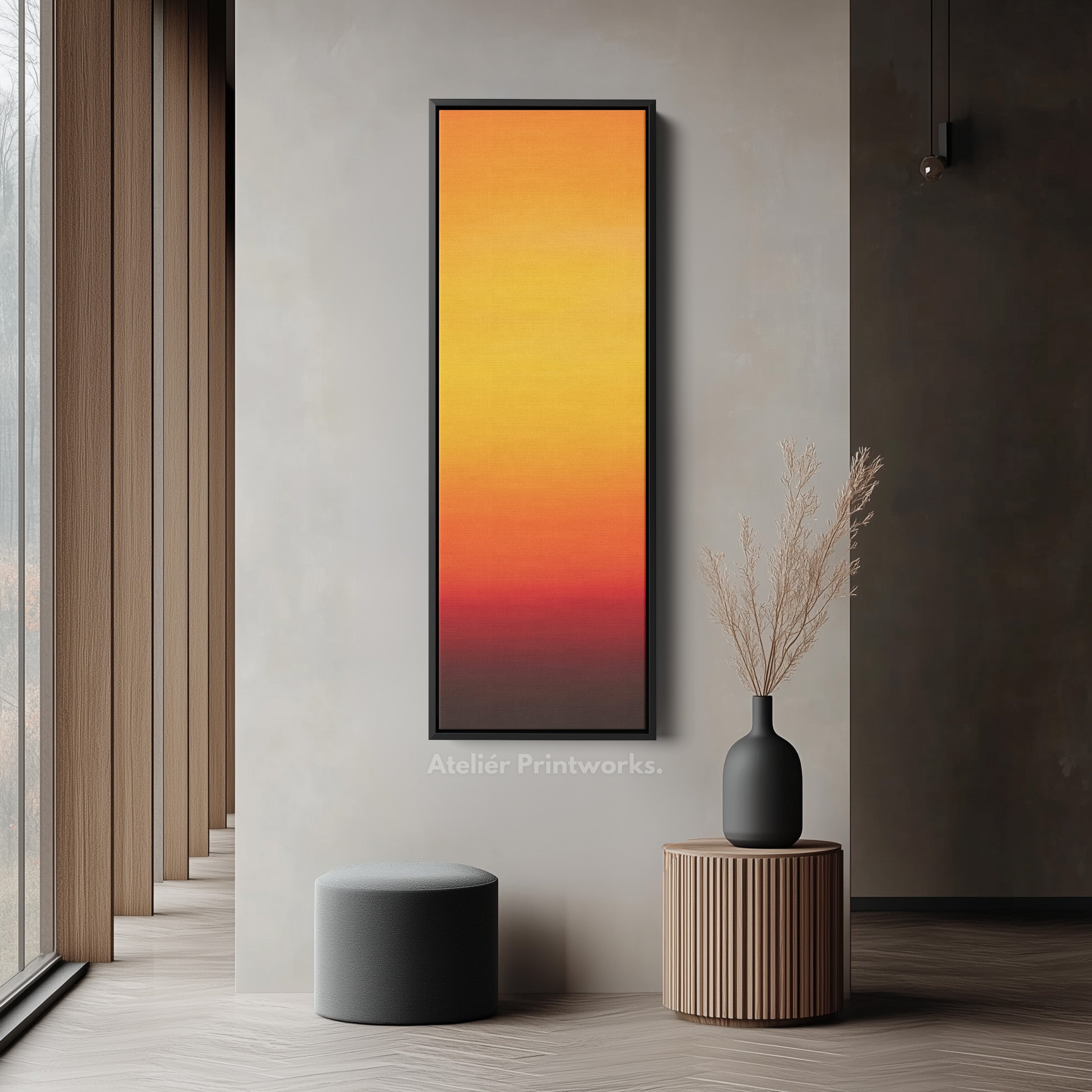 Minimalist Orange Living Room Decor Vertical Wall Art - Tall Long Narrow Vertical