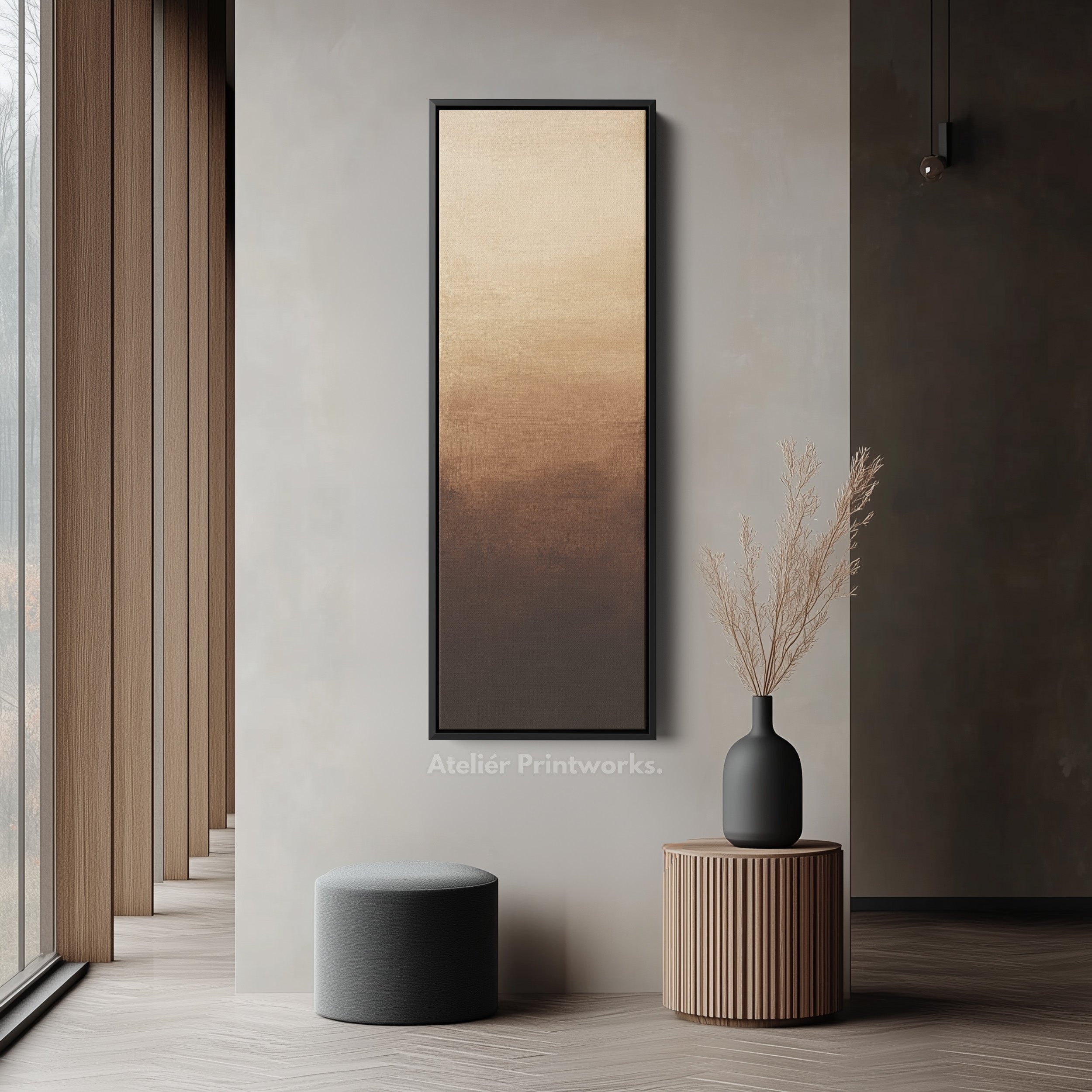 Abstract Brown Living Room Decor Vertical Wall Art - Tall Long Narrow Vertical