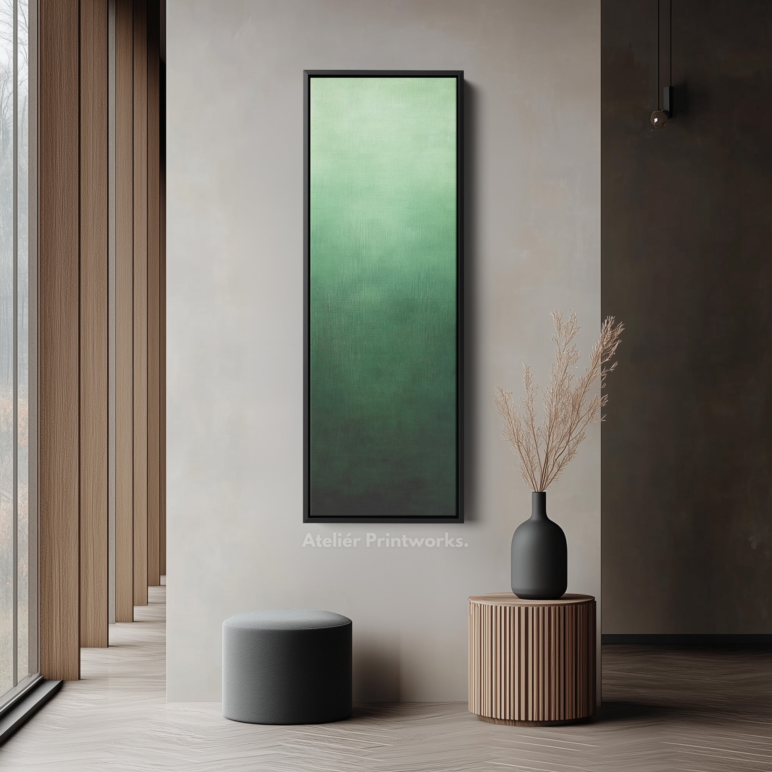 Minimalist Green Living Room Decor Vertical Wall Art - Tall Long Narrow Vertical