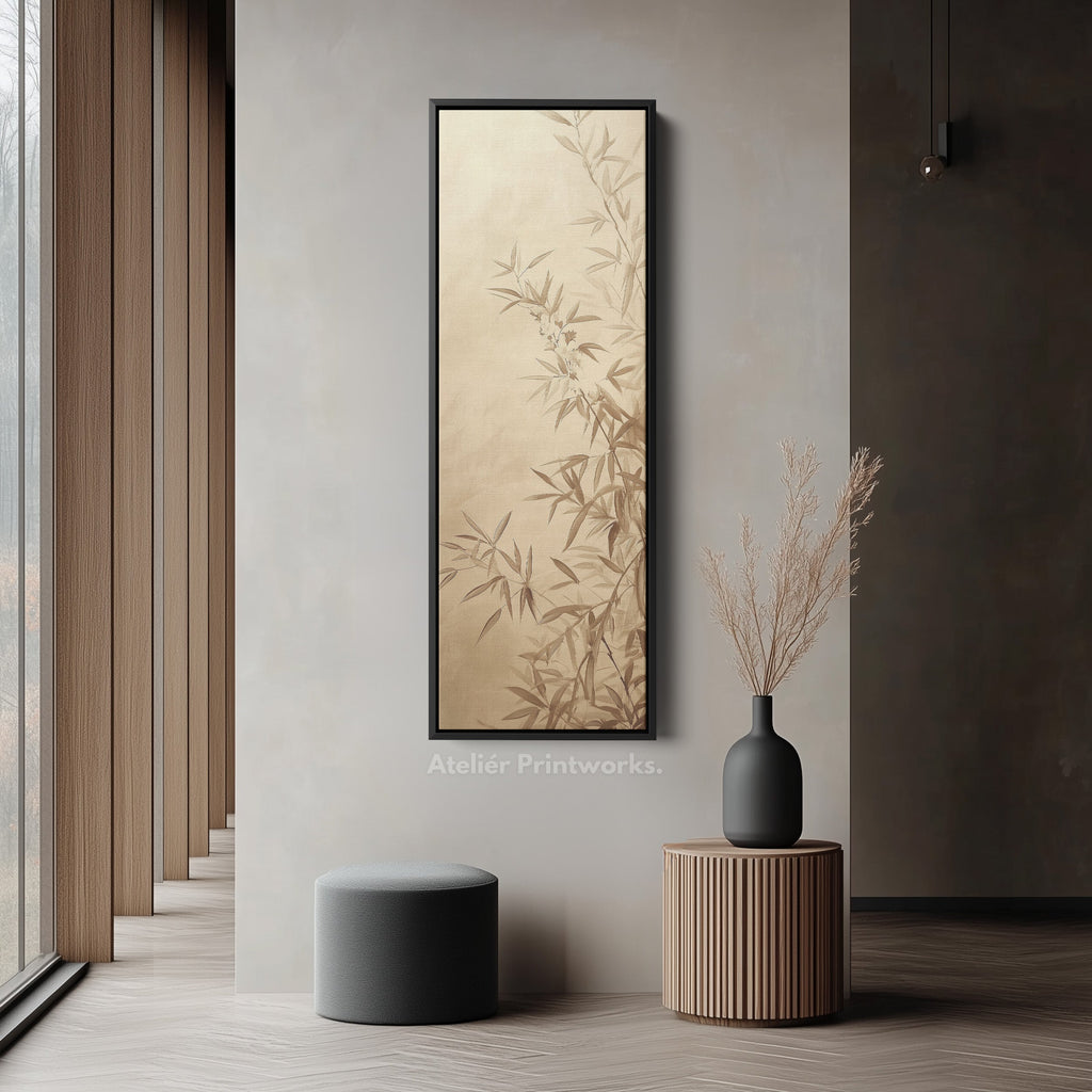 Bamboo Leaves Long Narrow Vertical Wall Art Large Canvas Decor