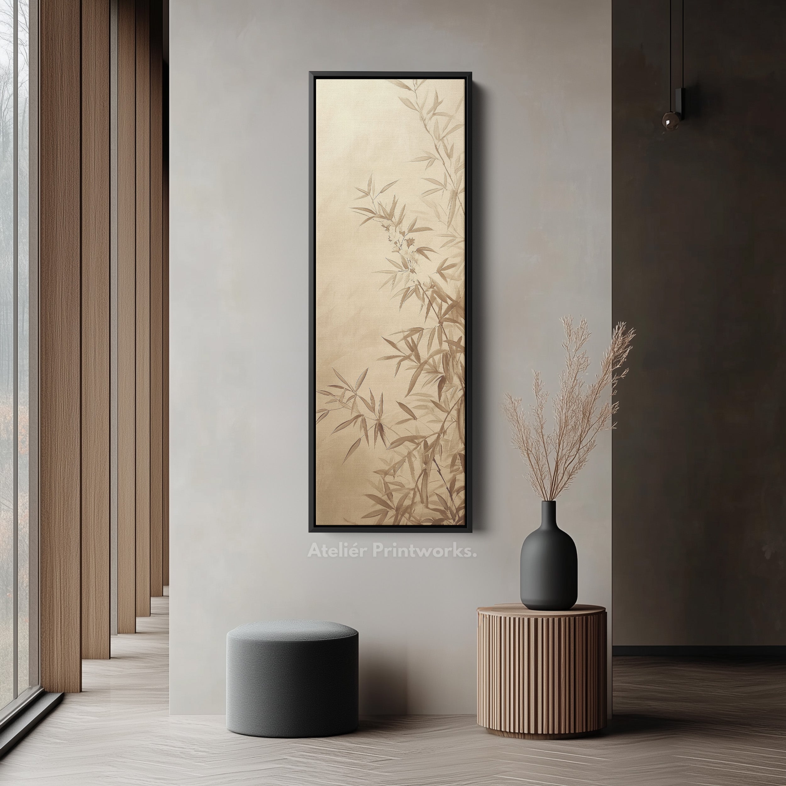 Bamboo Leaves Long Narrow Vertical Wall Art Large Canvas Decor