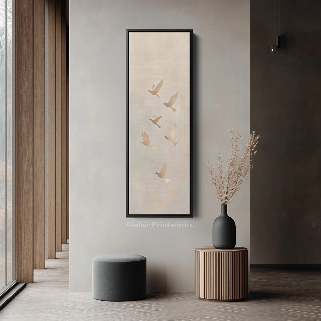 Beige & Gold Neutral Framed Canvas Wall Art For Living Room