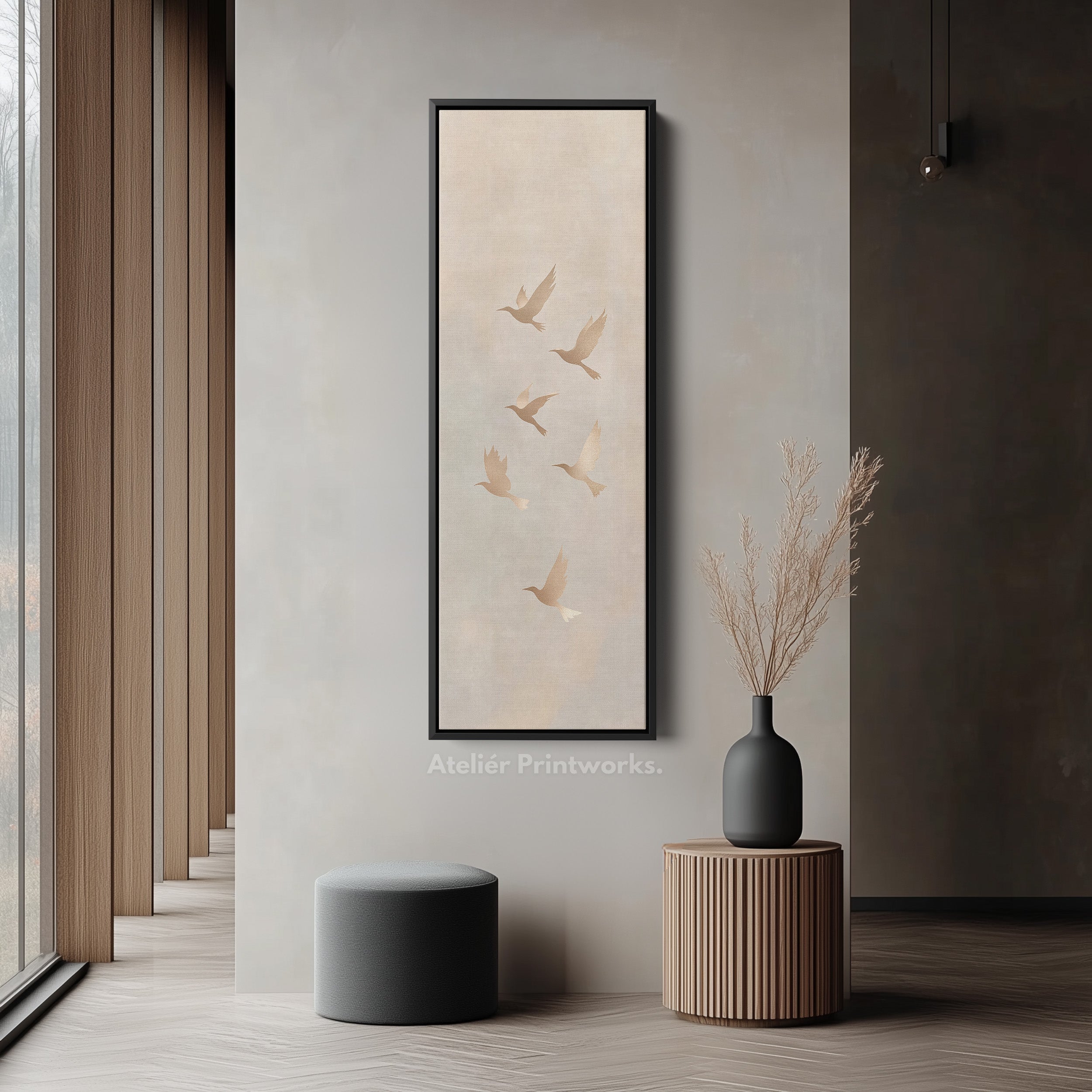 Beige & Gold Neutral Framed Canvas Wall Art For Living Room