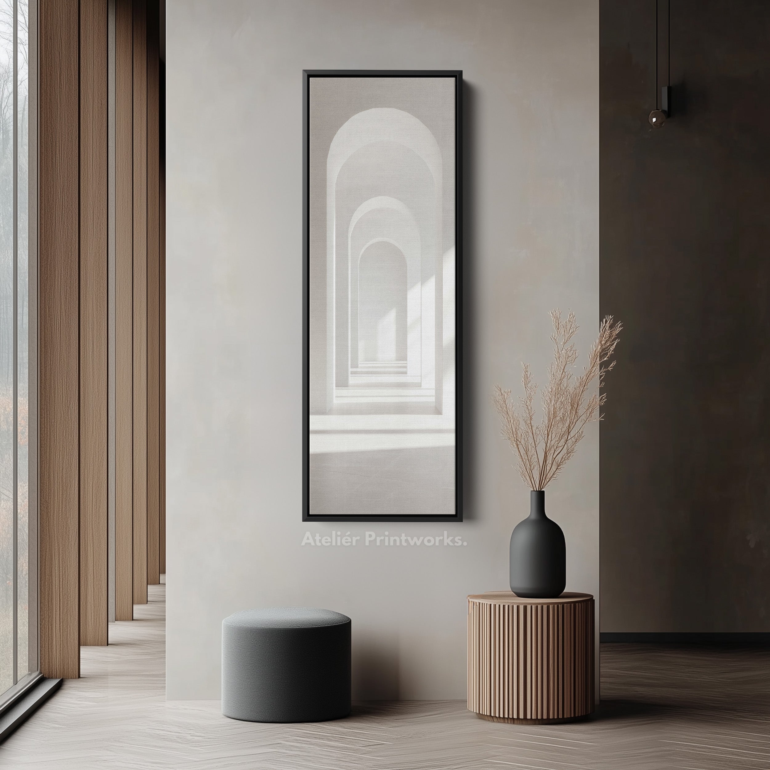 Minimalist White Arch Tall Vertical Framed Canvas Decor