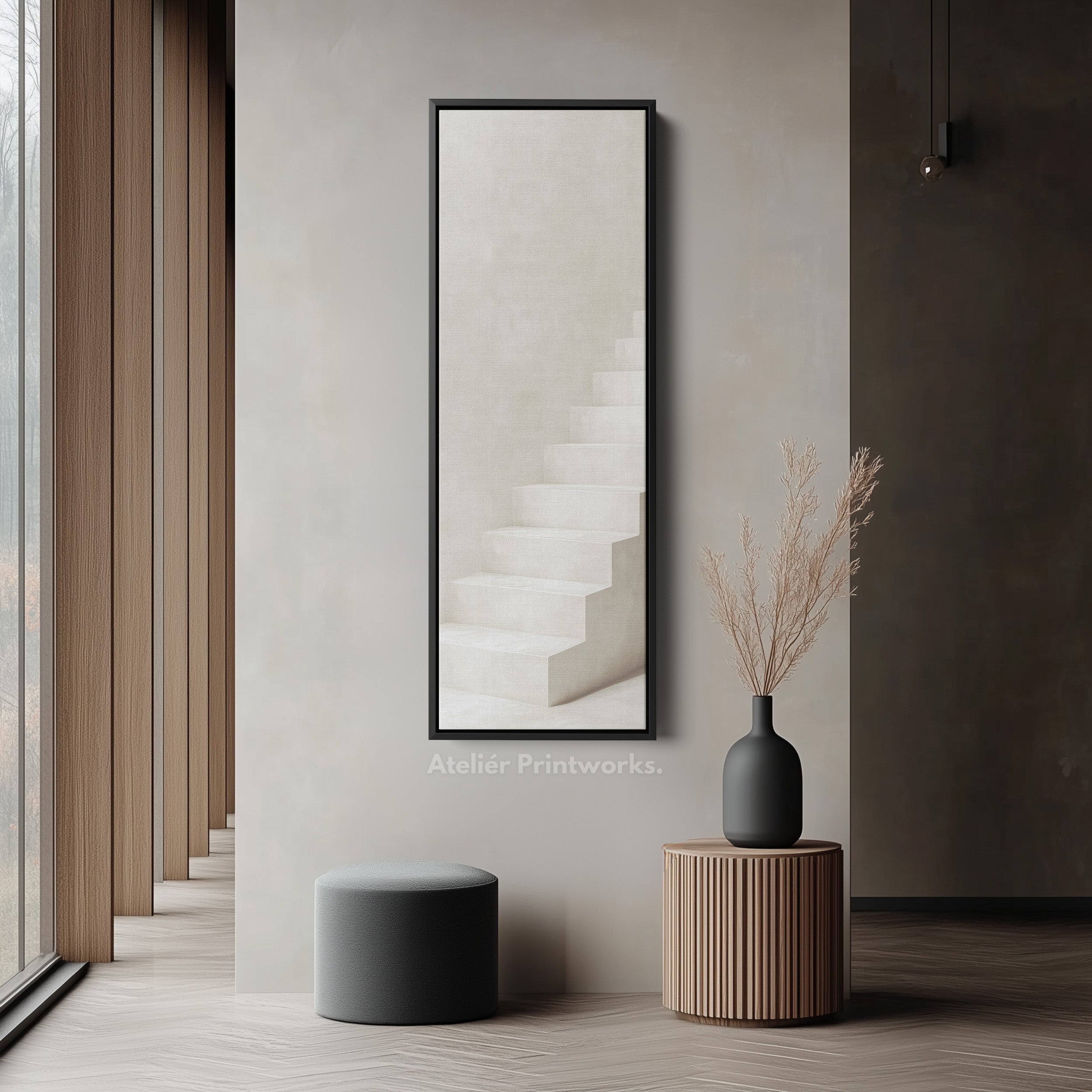 Minimalist Steps Long Tall Vertical Framed Canvas Wall Art
