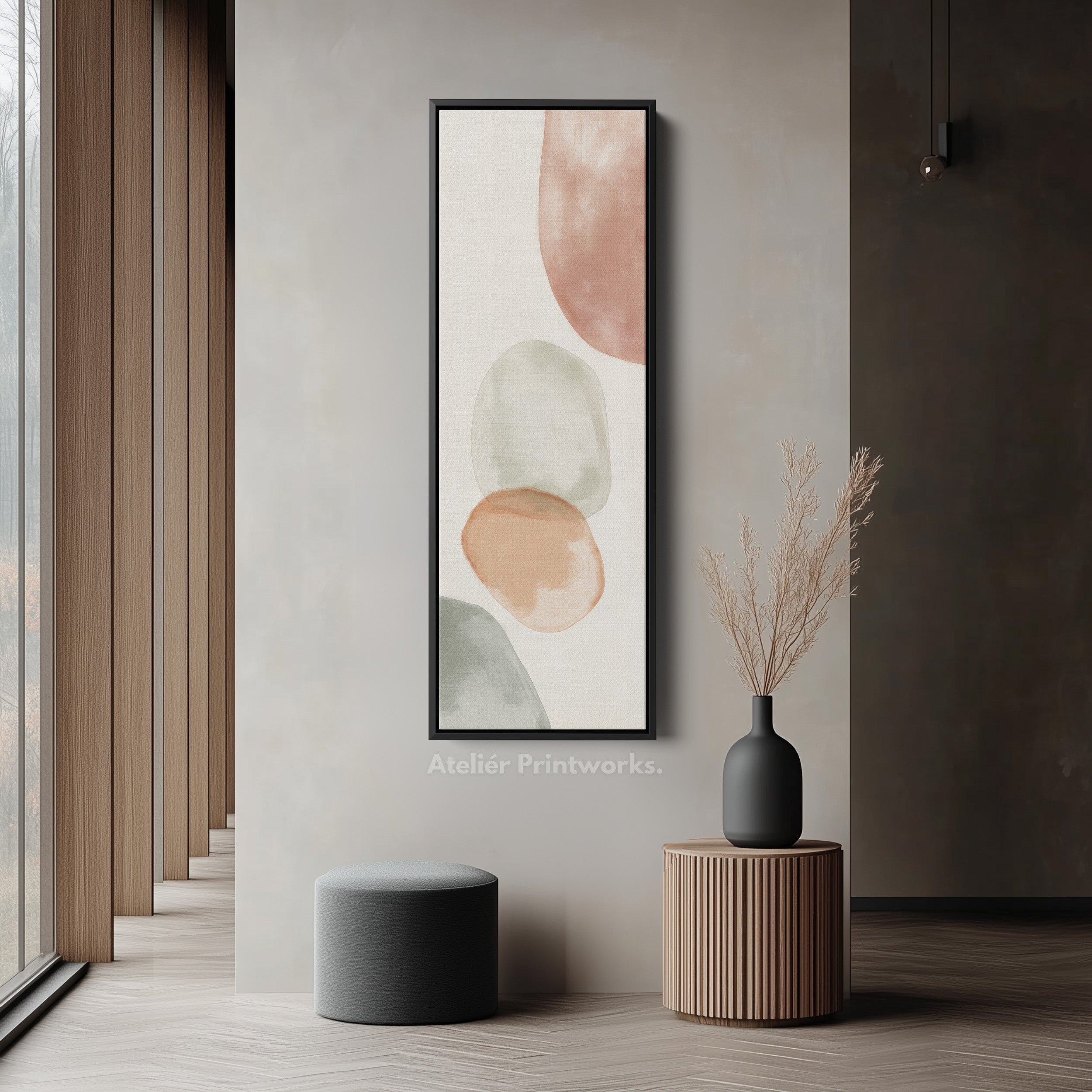 Vertical Beige Abstract Long Framed Canvas Decor