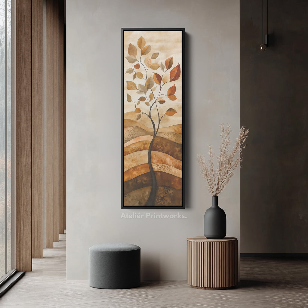 Vertical Abstract Tree Long Framed Canvas Decor