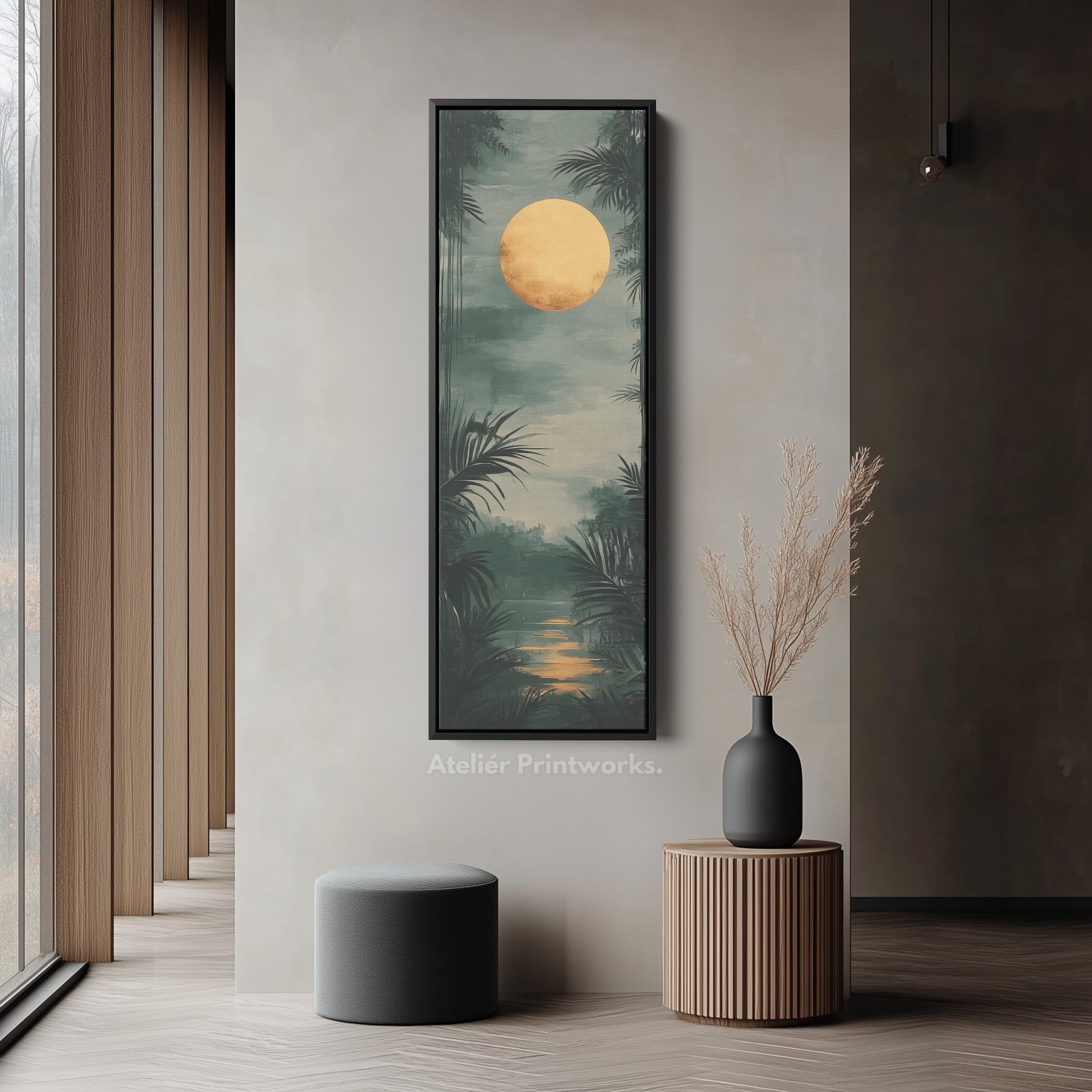 Golden Moon Long Living Room Framed Canvas Wall Decor