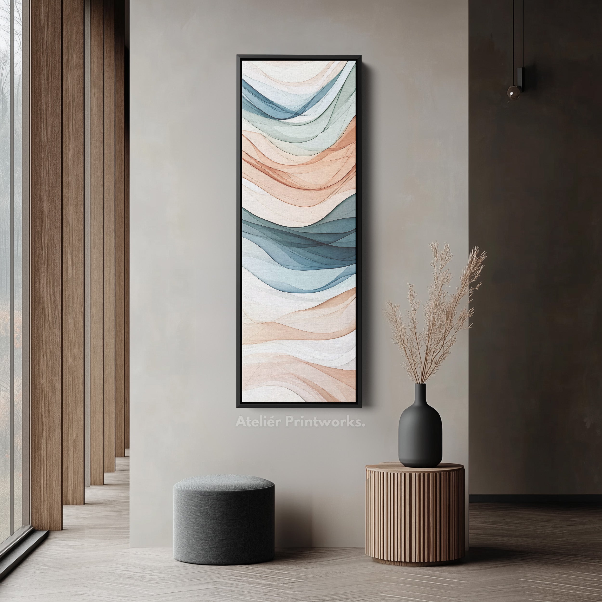 Long Narrow Vertical Wall Art Neutral Wave