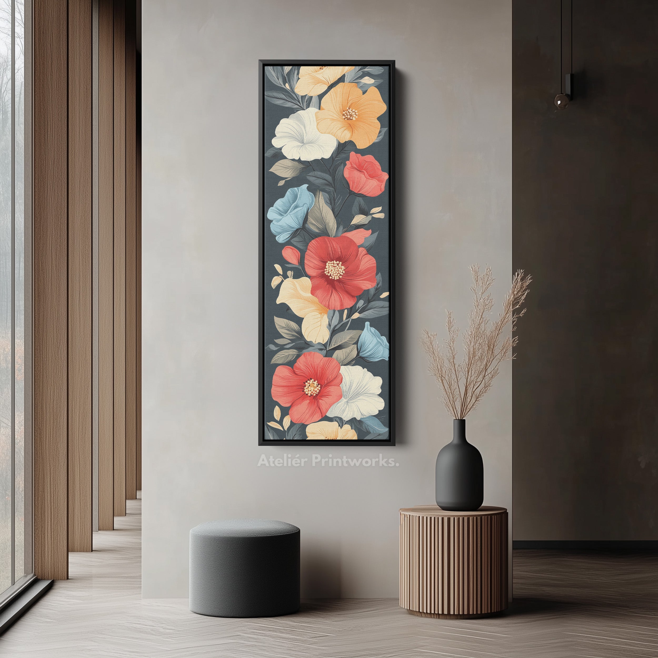Red & Yellow Floral Long Vertical Wall Decor