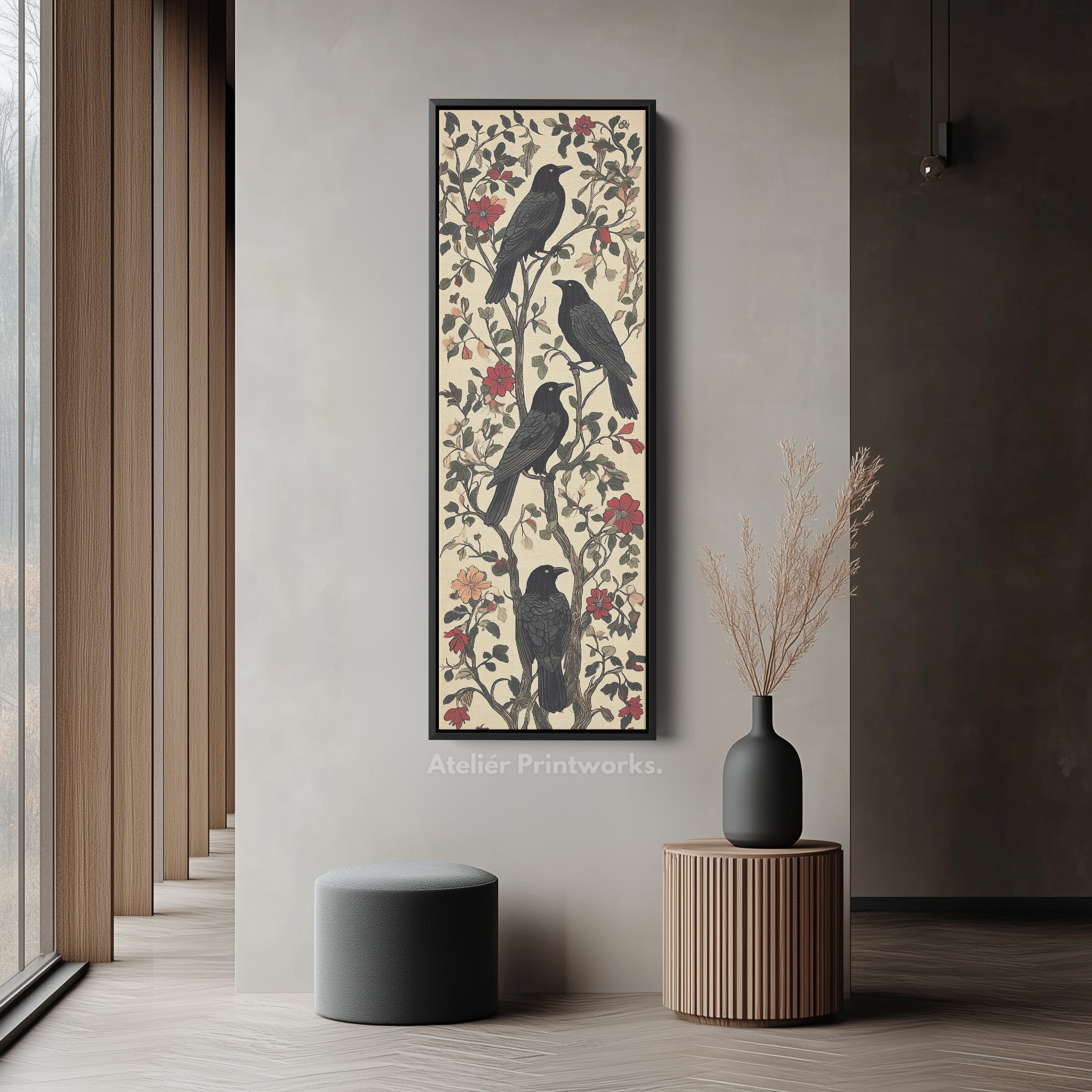 Black Ravens Vertical Long Wall Decor