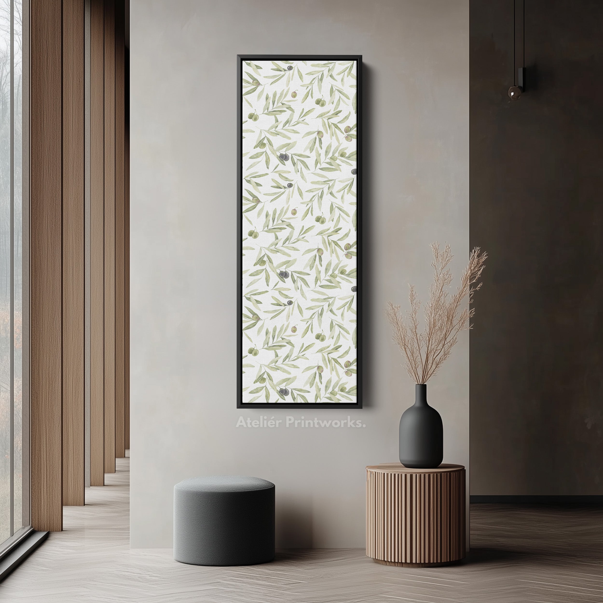 Minimalist Olive Leaves Long Vertical Framed Wall Decor