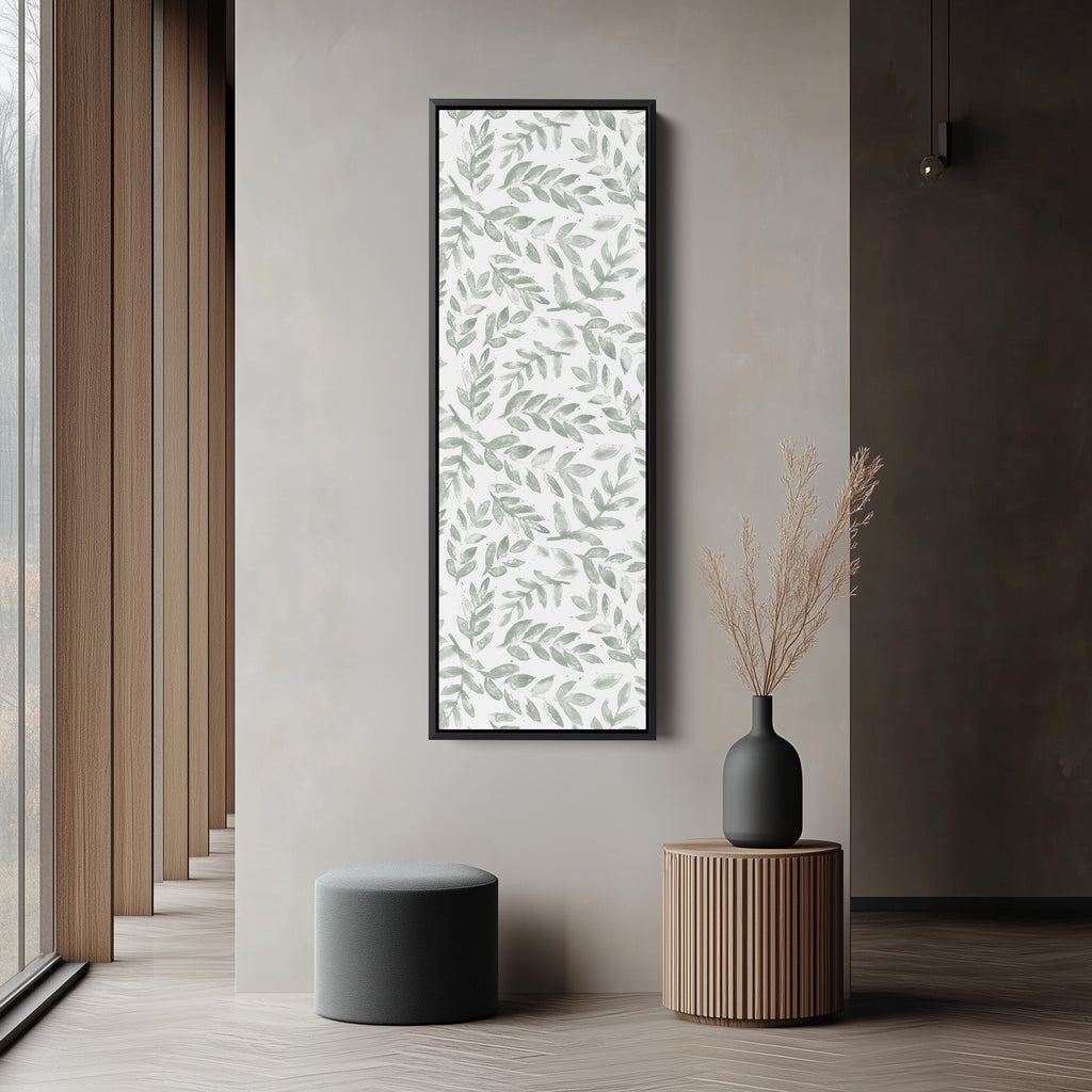 Vertical Wall Art Sage Botanical Leaves Tall Canvas For Bedroom