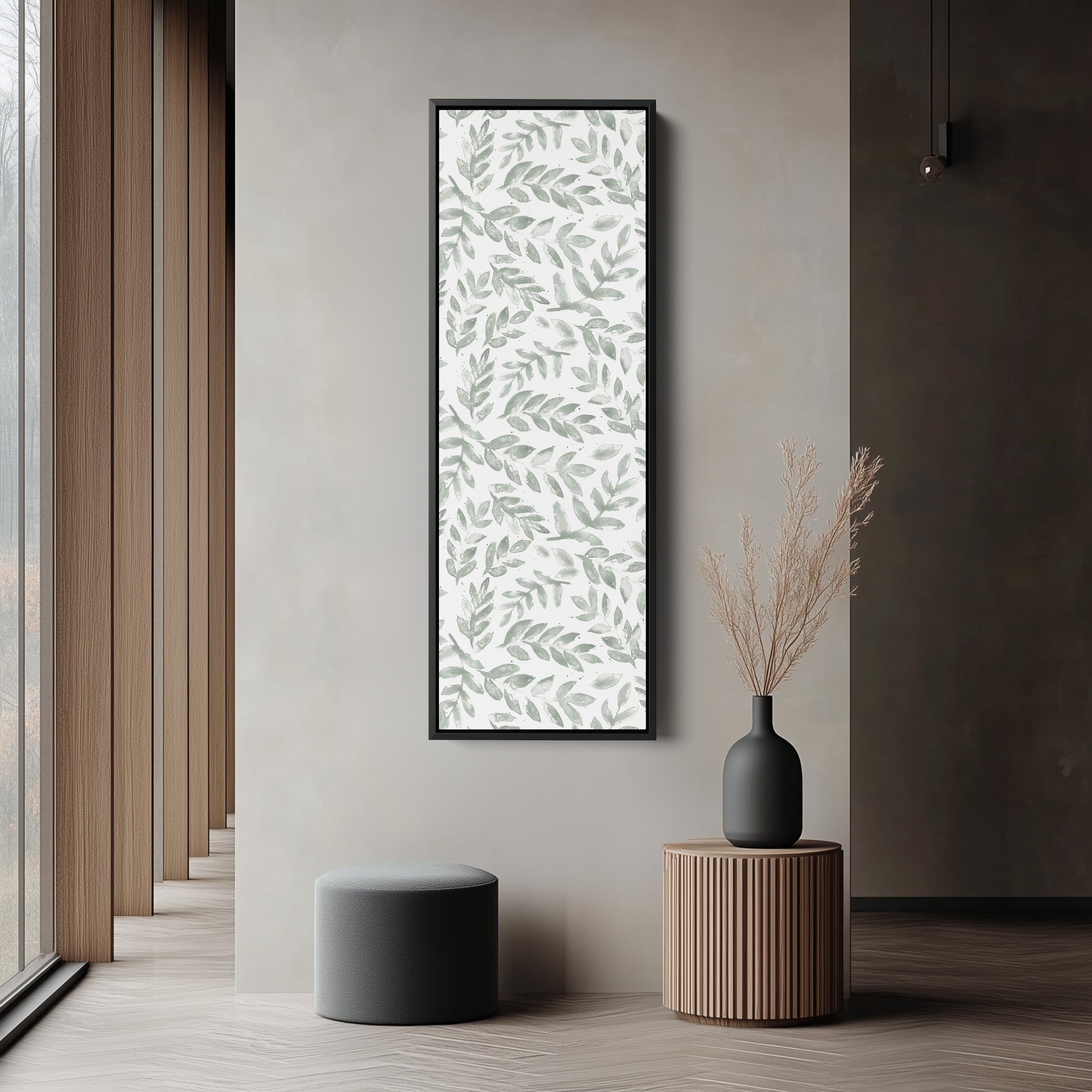 Vertical Wall Art Sage Botanical Leaves Tall Canvas For Bedroom
