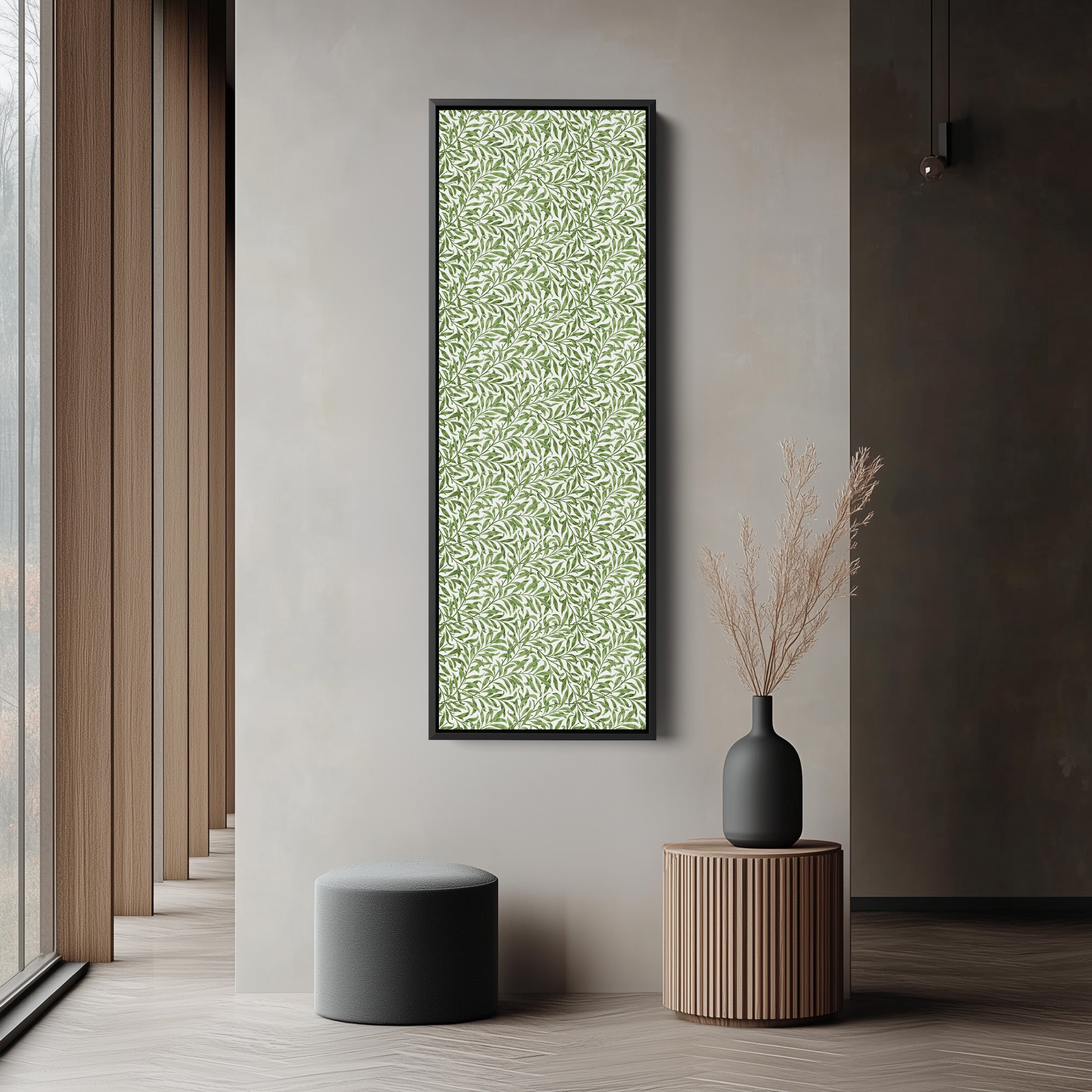 Tall Wall Art Detailed Willow Leaves Vertical Canvas For Living Room
