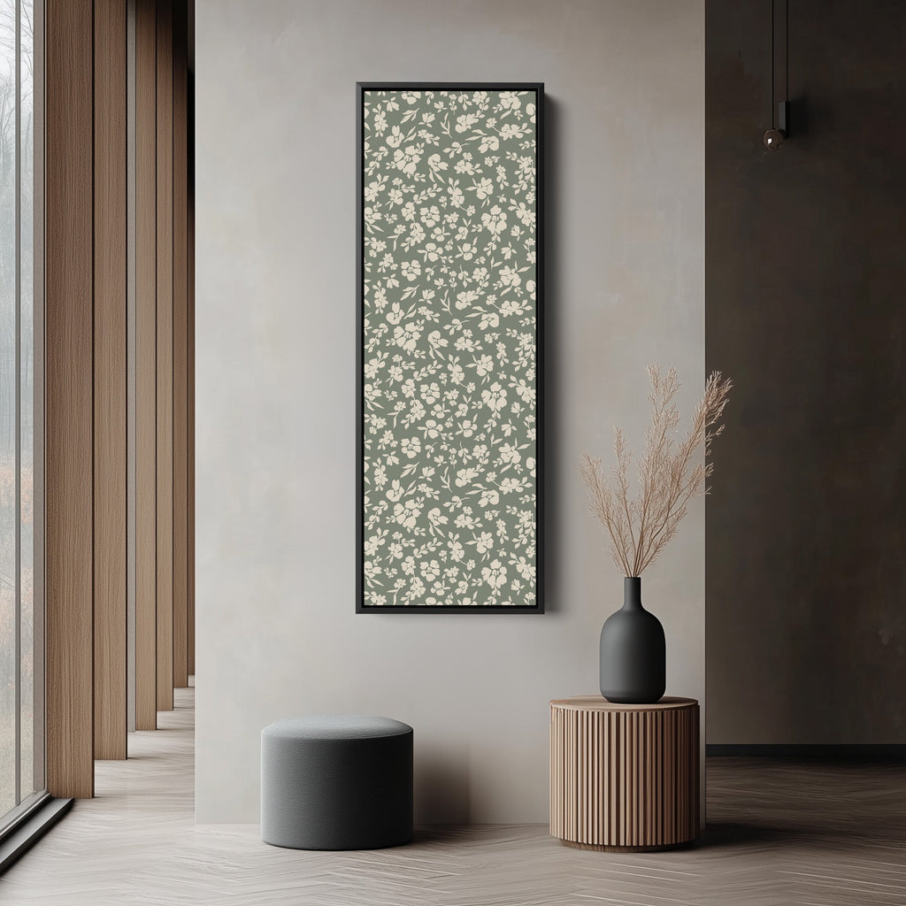 Portrait Wall Art White Floral Silhouettes Tall Canvas For Hallway