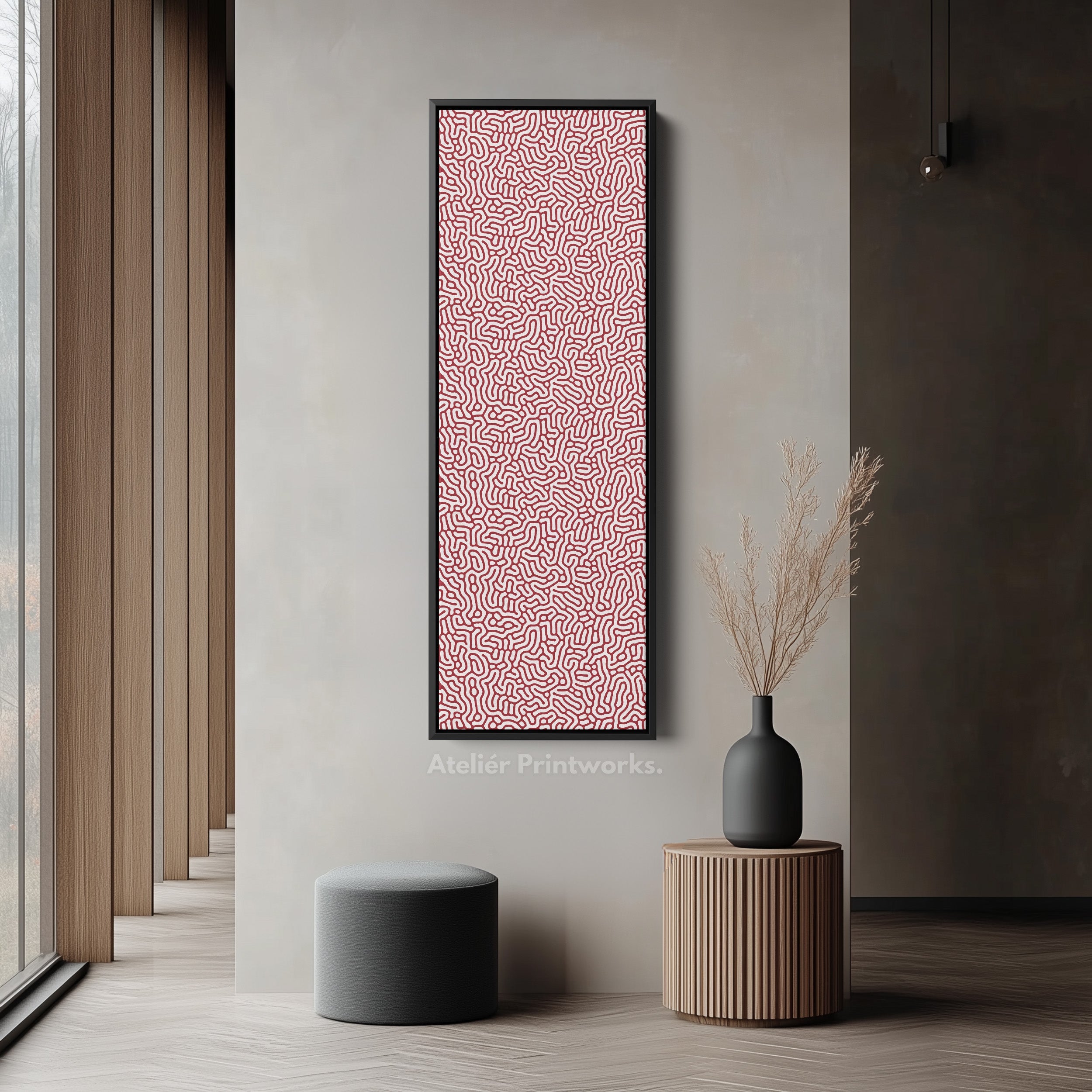 Vertical Long Wall Art Red & White Pattern