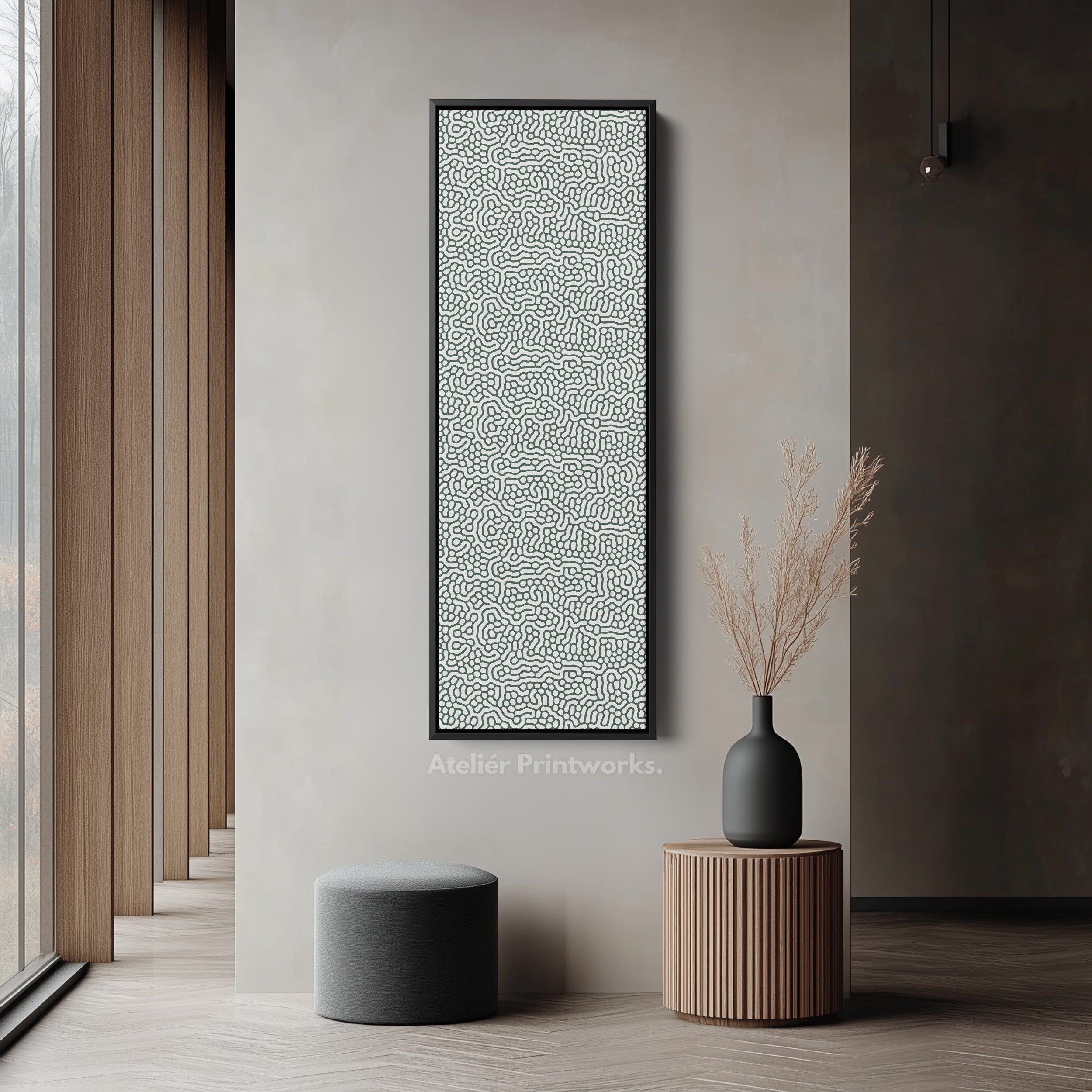 Green & White Wriggly Vertical Narrow Wall Art
