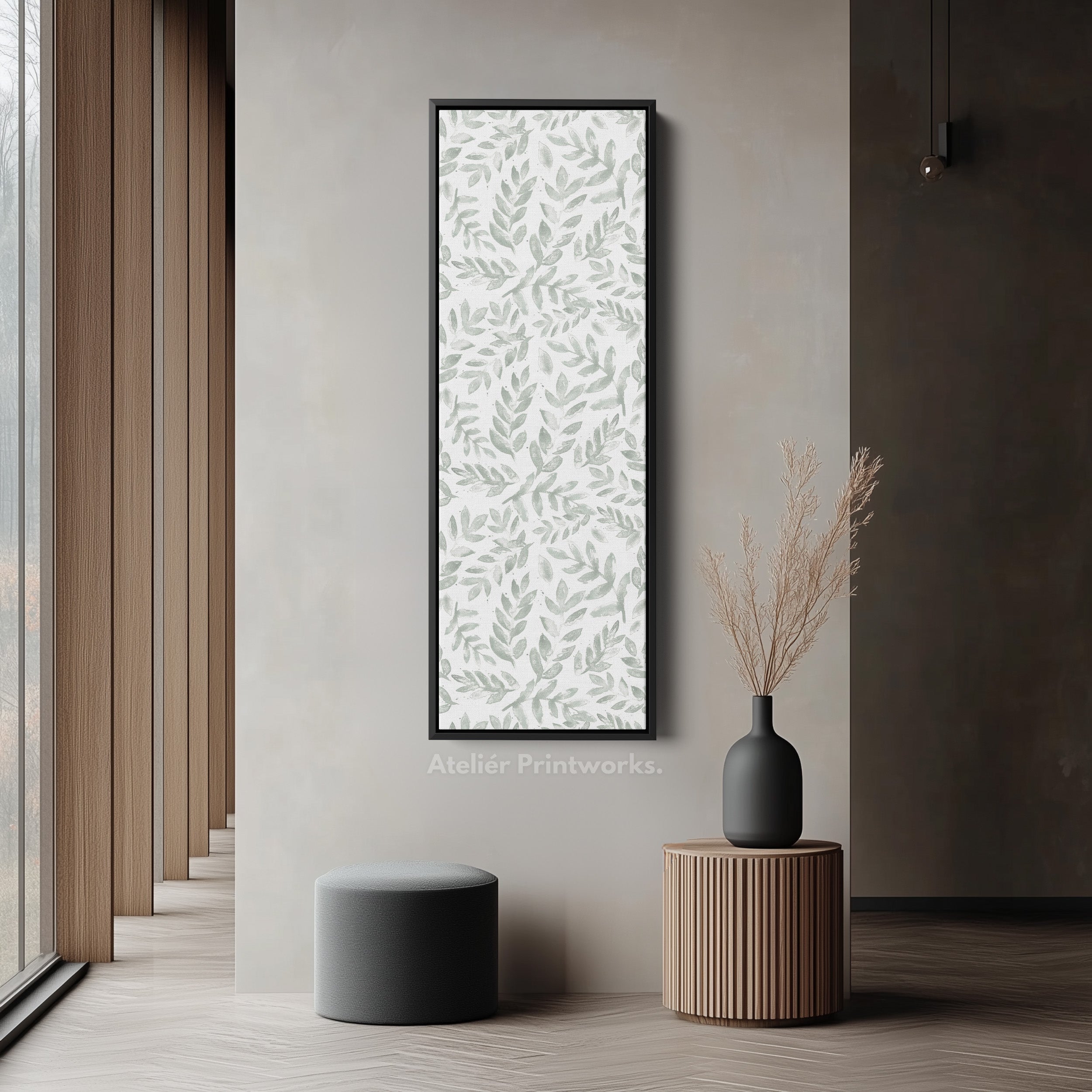 Sage Green Botanical Tall Narrow Vertical Framed Wall Decor