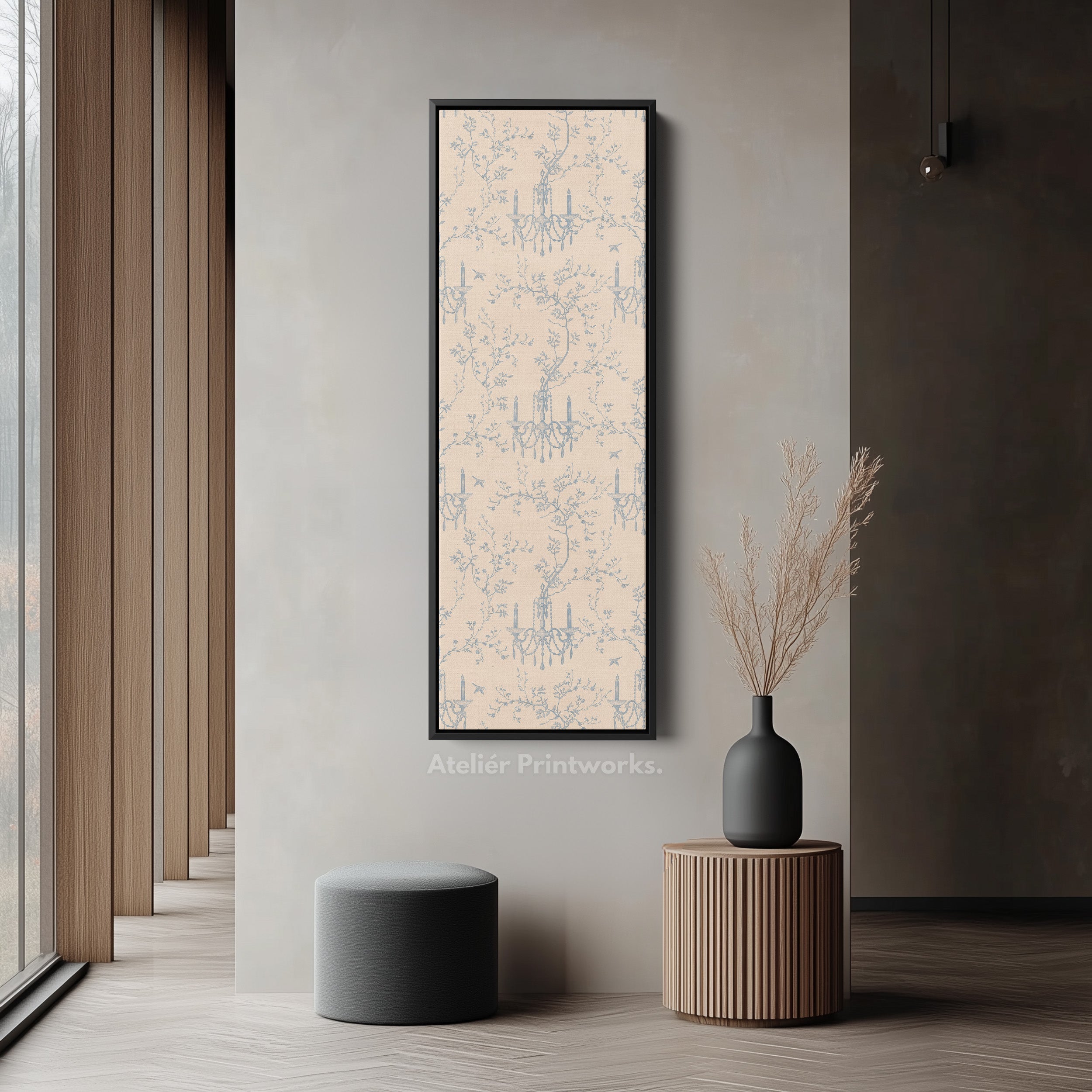Vintage Blue & Beige Secret Garden Narrow Wall Art